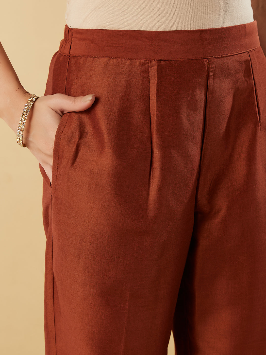 Rust Embroidered Chinon Straight Suit With Printed Dupatta