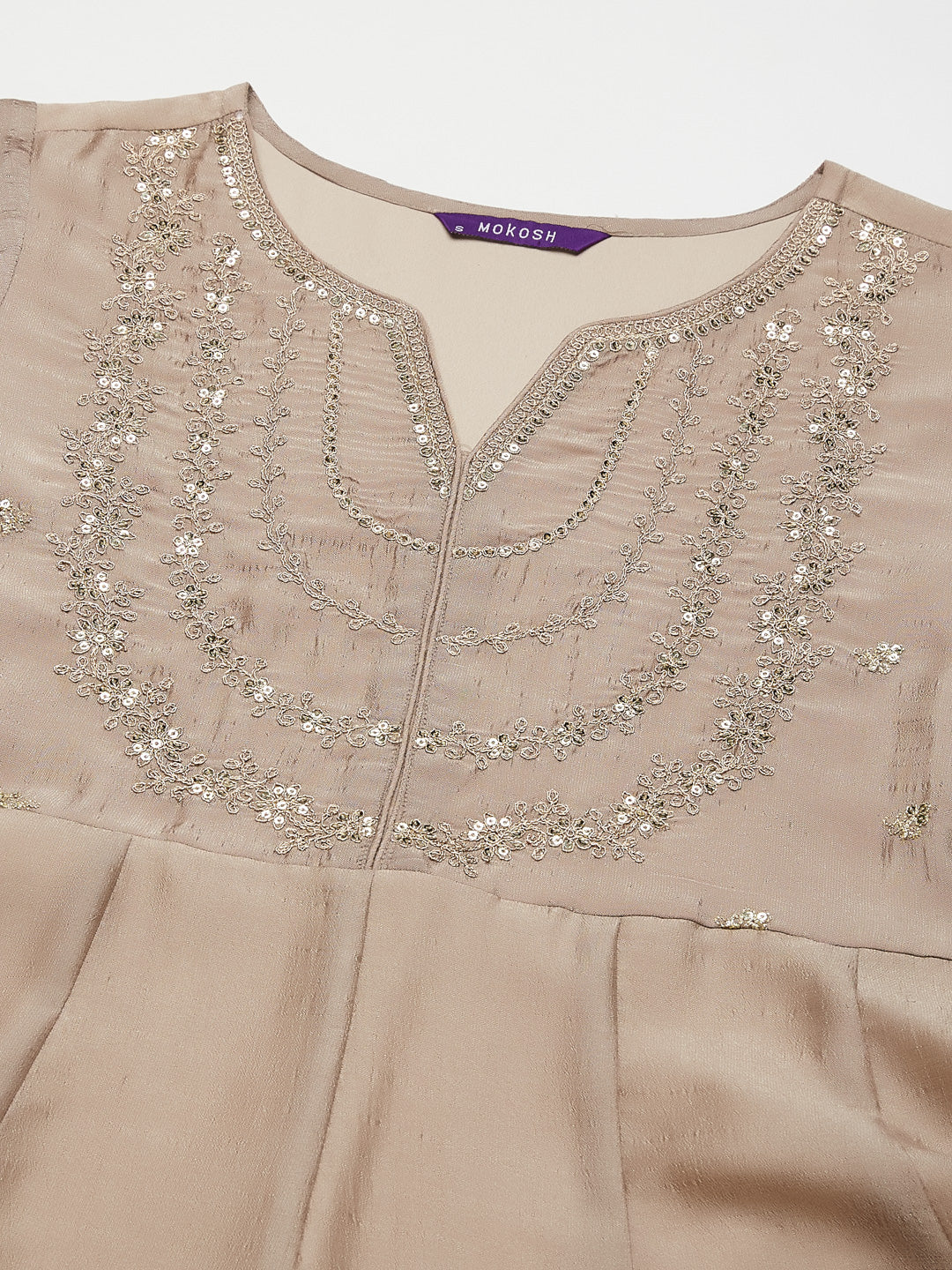 Cream Embroidered Silk Blend Anarkali Kurta With Dupatta Set