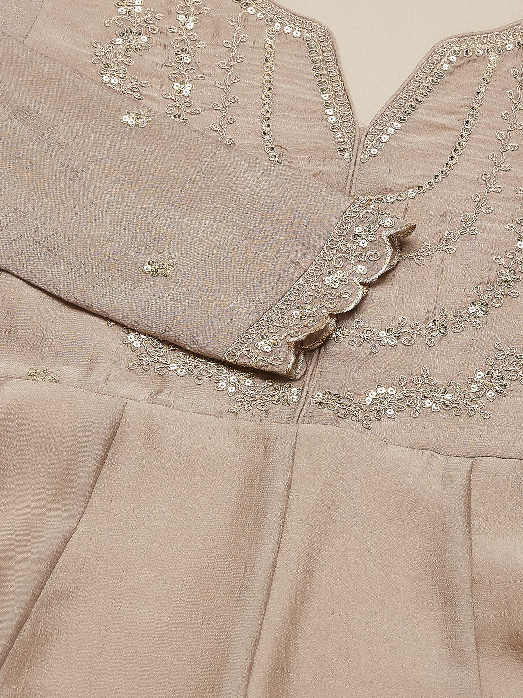 Cream Embroidered Silk Blend Anarkali Kurta With Dupatta Set