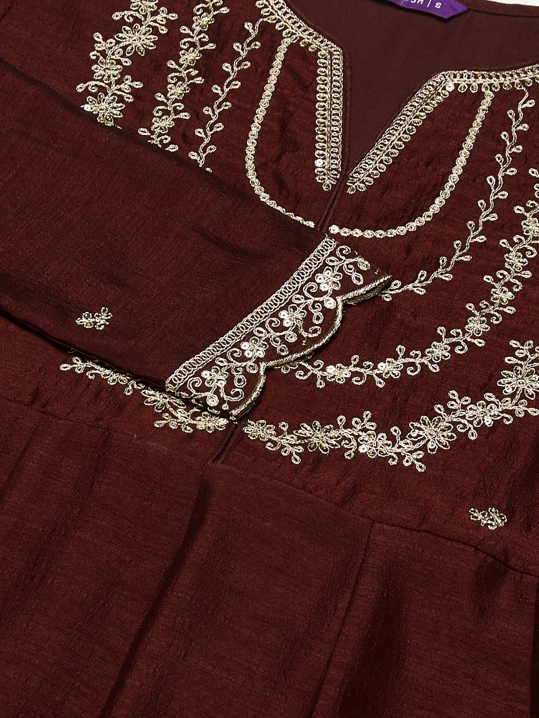 Brown Embroidered Silk Blend Anarkali Kurta With Dupatta Set
