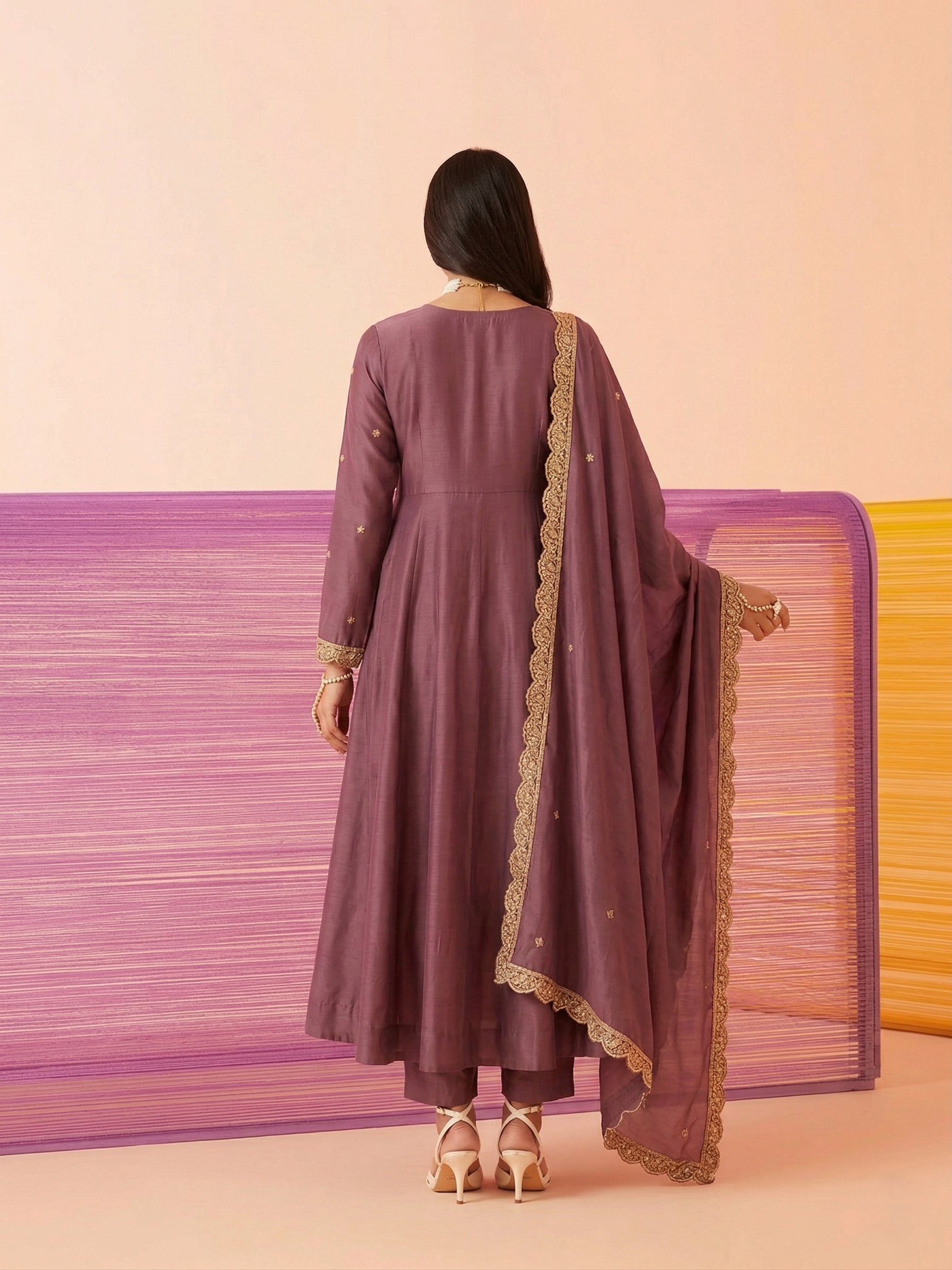 Maroon Embroidered Silk Blend Anarkali Kurta With Dupatta Set