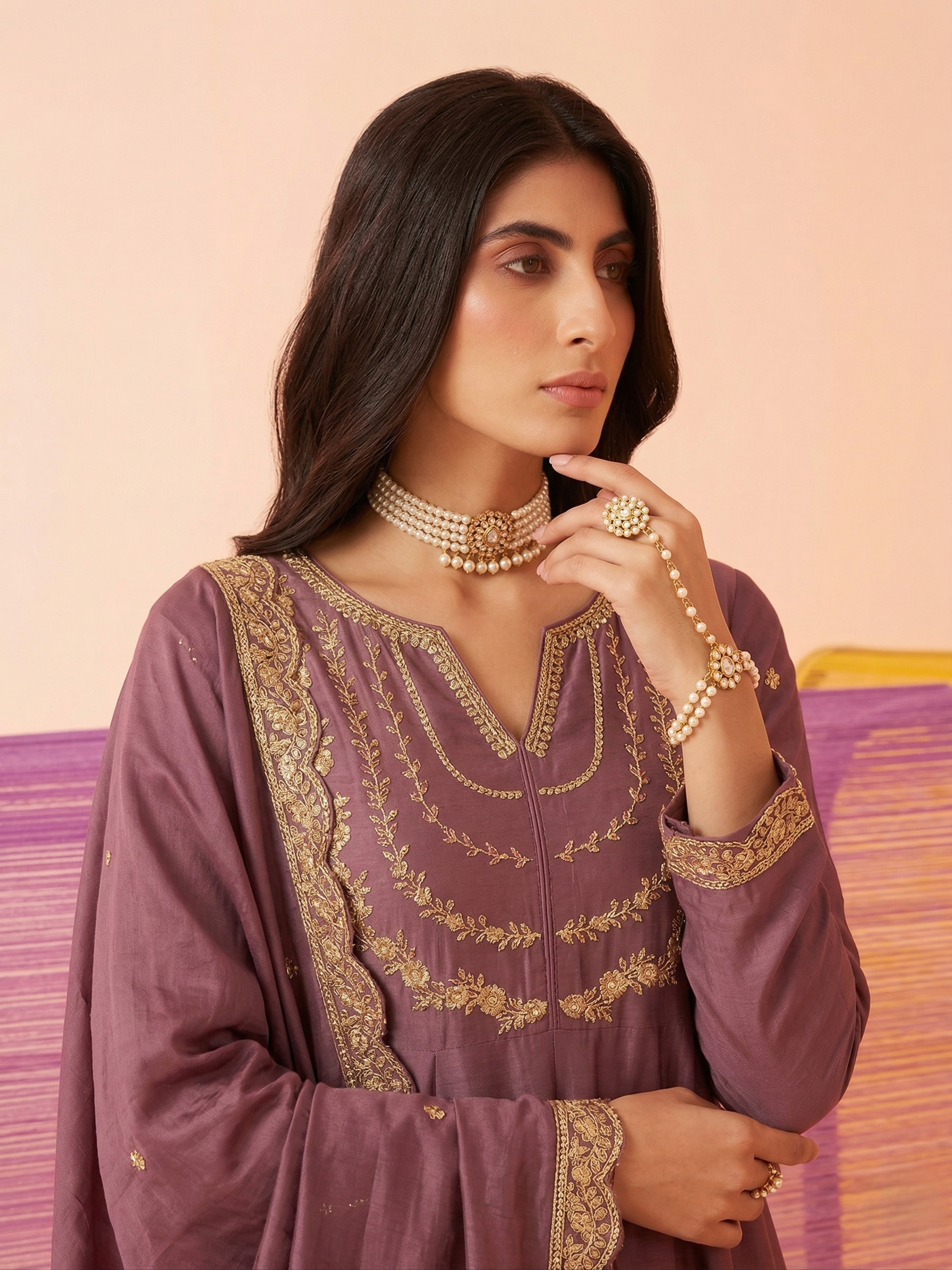 Maroon Embroidered Silk Blend Anarkali Kurta With Dupatta Set