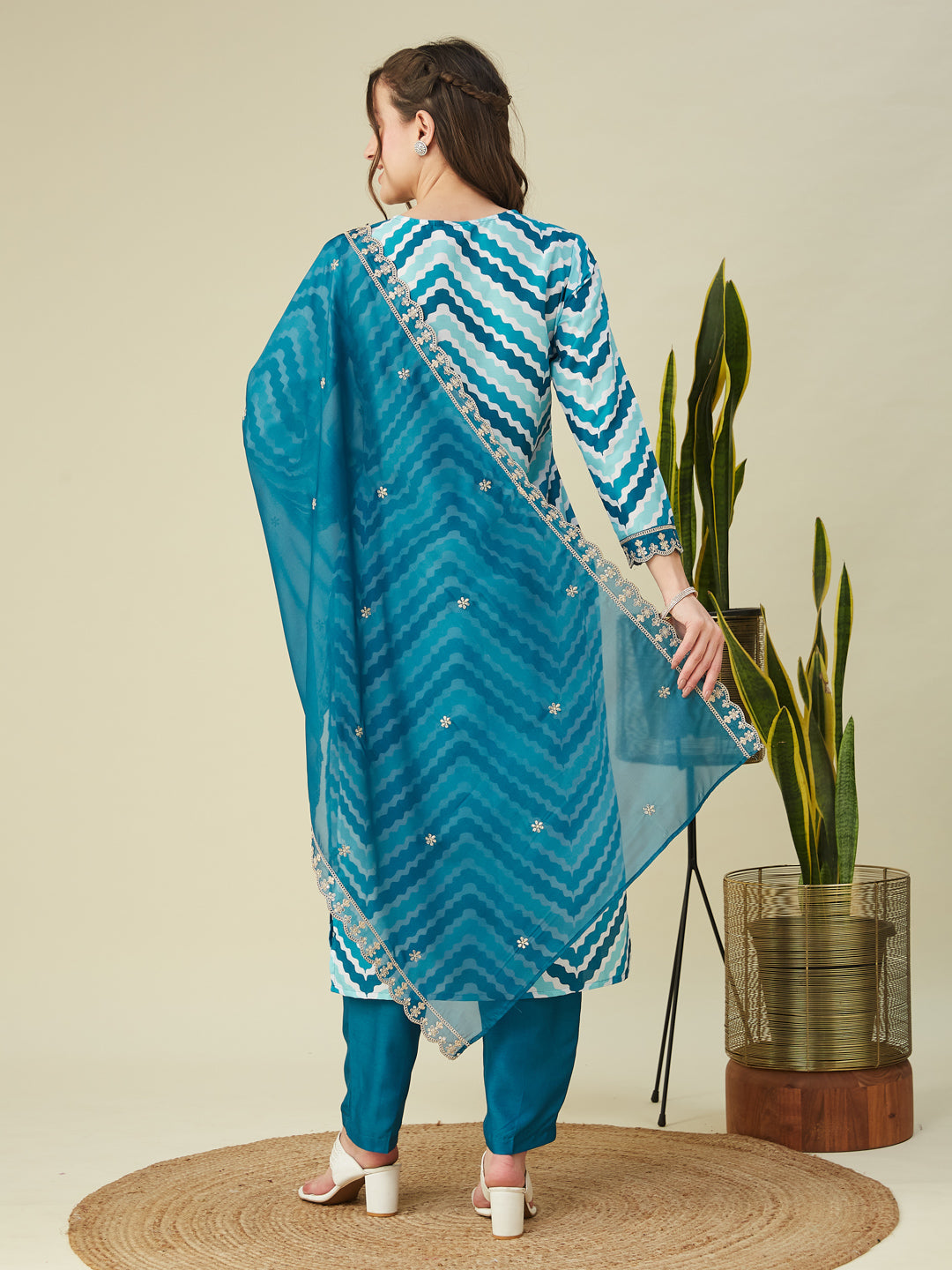 Rama Embroidered Printed Chinon Straight Kurta with Dupatta set