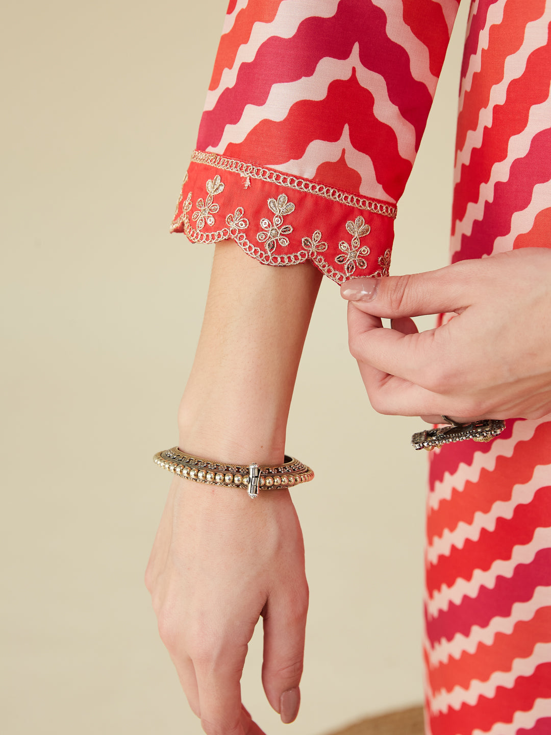 Pink Embroidered Printed Chinon Straight Kurta with Dupatta set