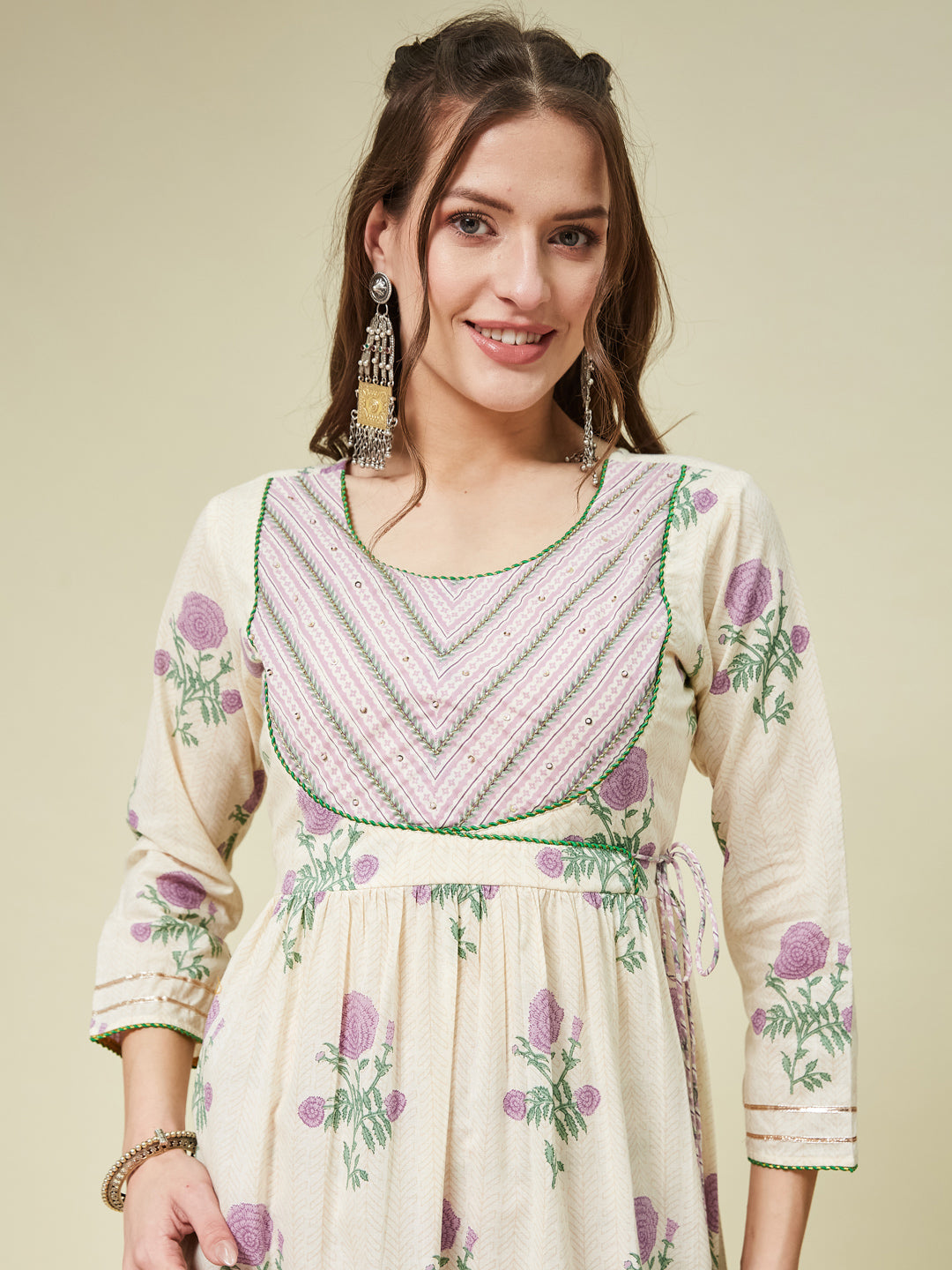 Purple Handwork Cotton printed Anarkali With Dupatta Set