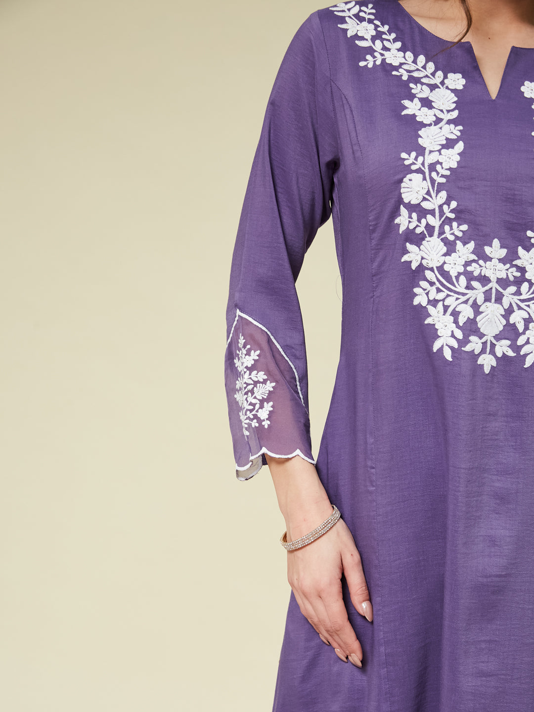 Purple Silk Solid Embroidered Kurta With Dupatta Set