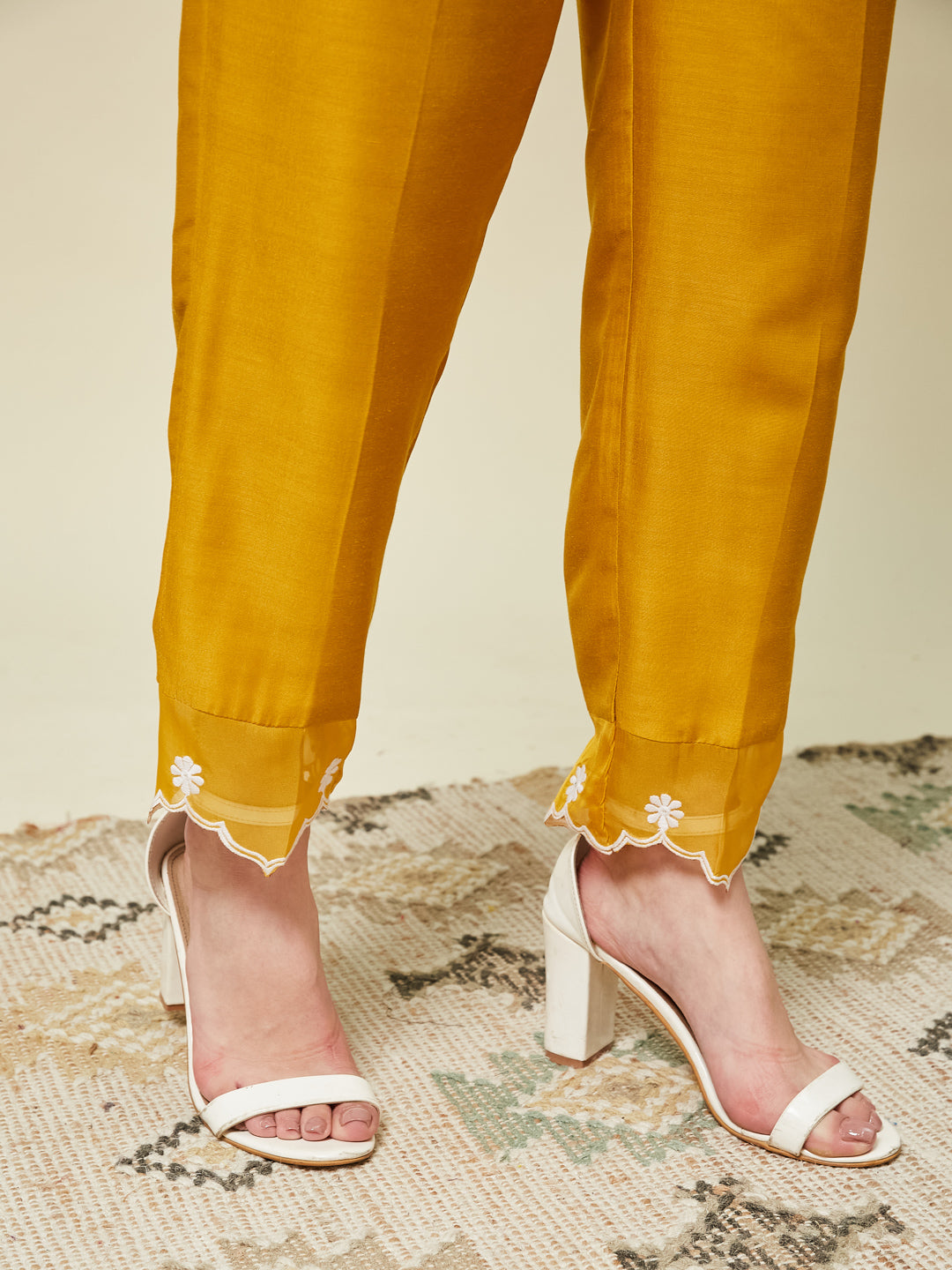 Mustard Silk Solid Embroidered Kurta With Dupatta Set