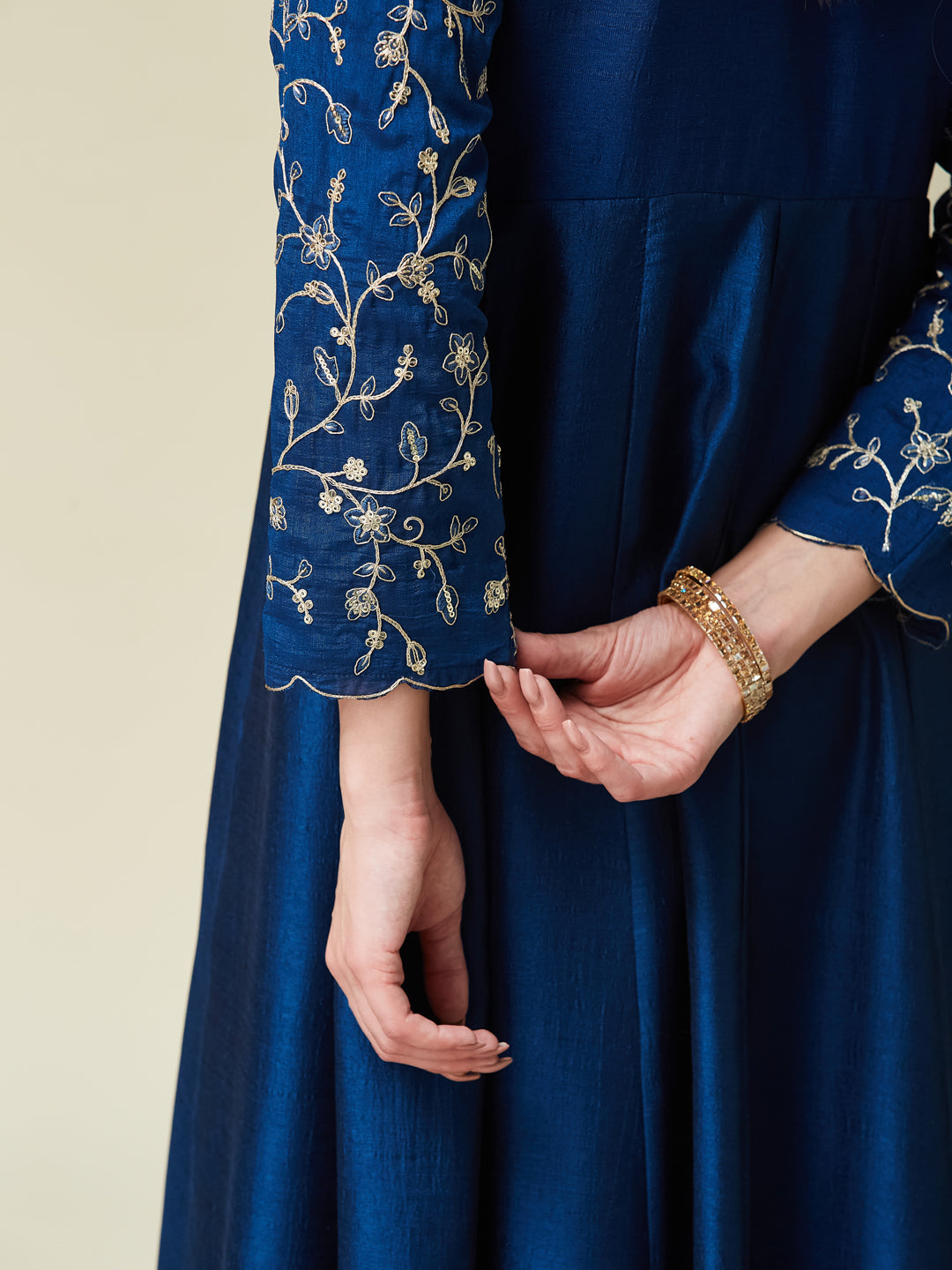 Teal Blue Embroidered Silk Anarkali Kurta With Dupatta Set