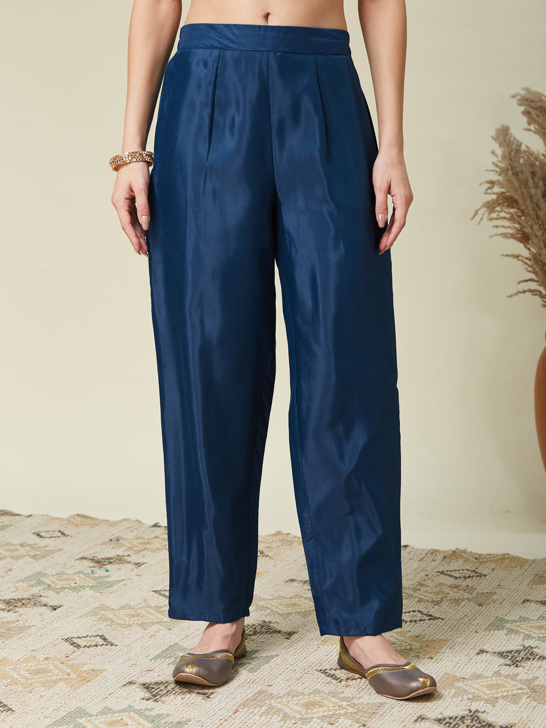 Teal Blue Embroidered Silk Anarkali Kurta With Dupatta Set