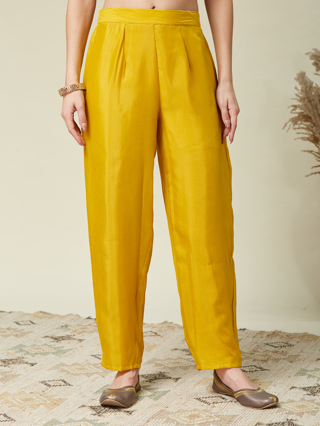 Mustard Embroidered Silk Anarkali Kurta With Dupatta Set