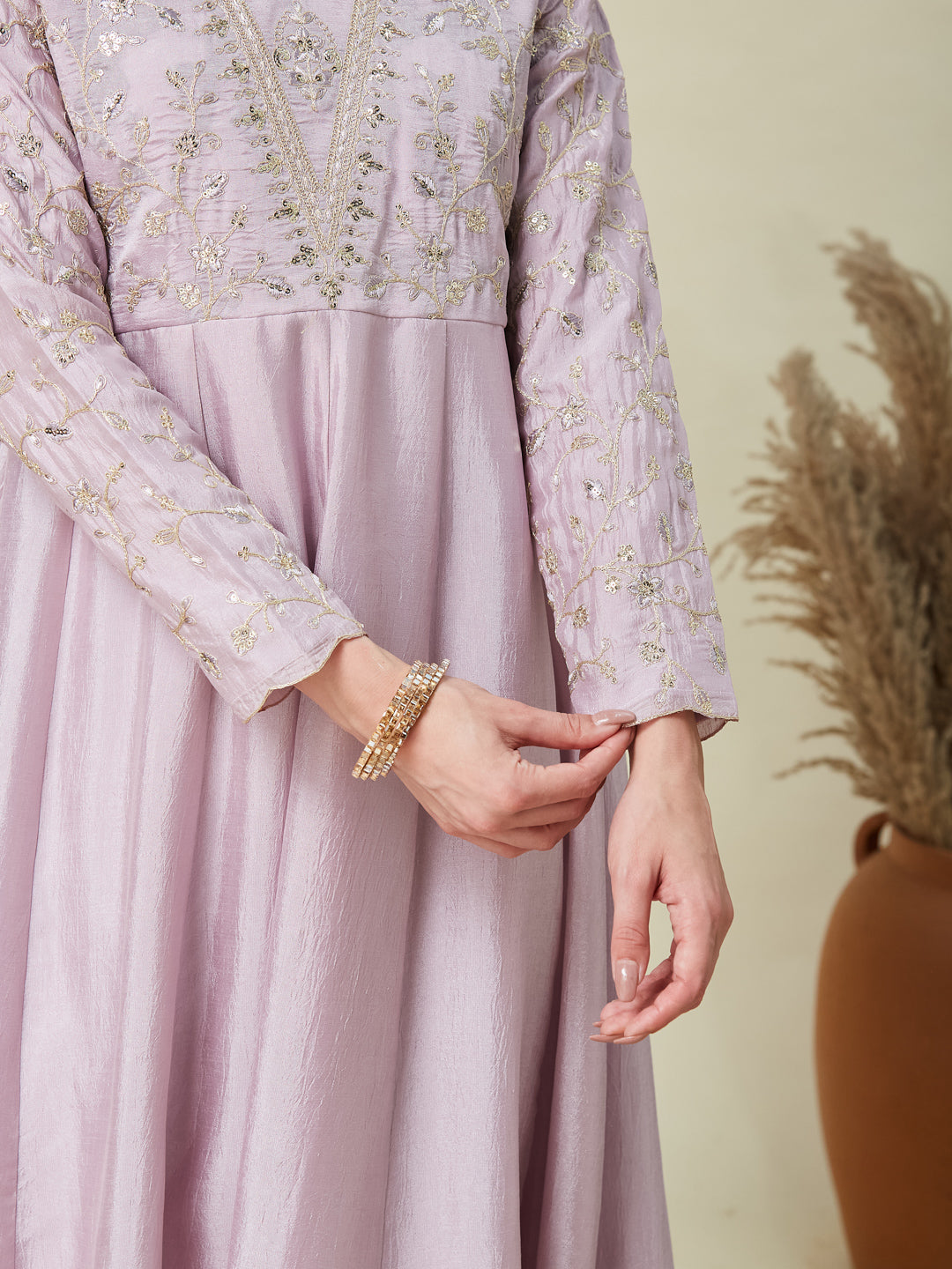 Purple Embroidered Silk Anarkali Kurta With Dupatta Set