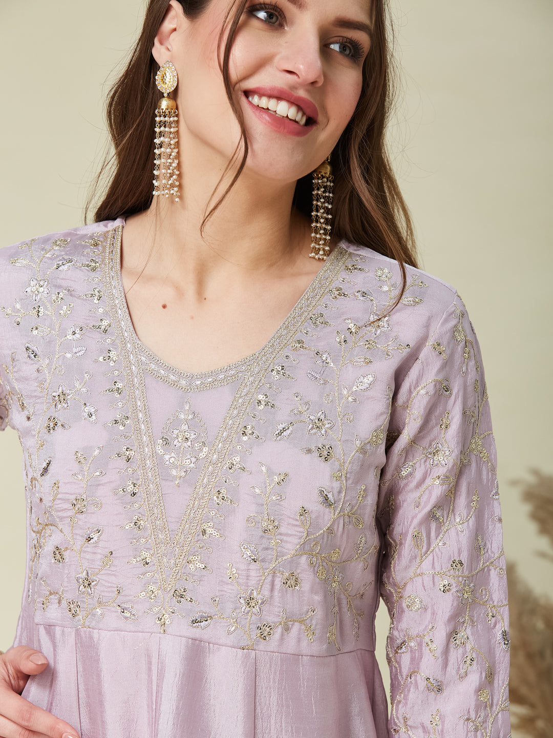 Purple Embroidered Silk Anarkali Kurta With Dupatta Set