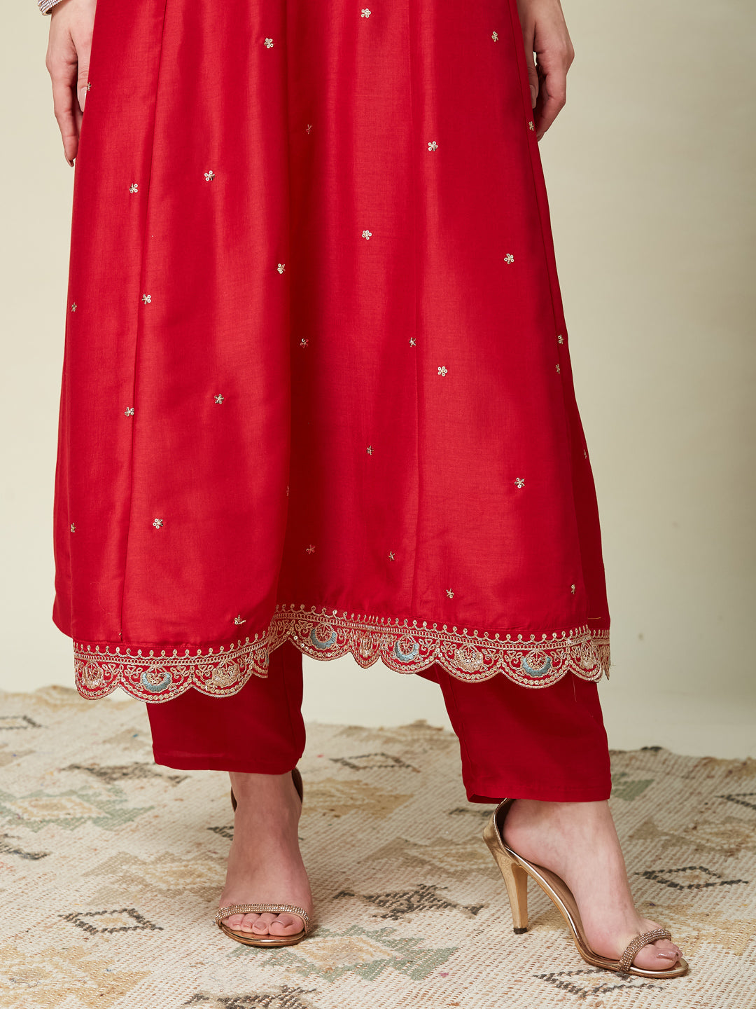 Red Embroidered Anarkali Kurta With Dupatta Set