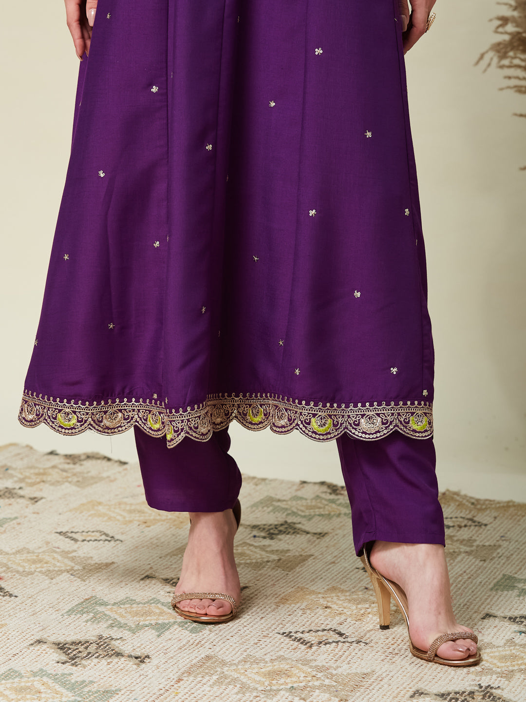 Purple Embroidered Anarkali Kurta With Dupatta Set