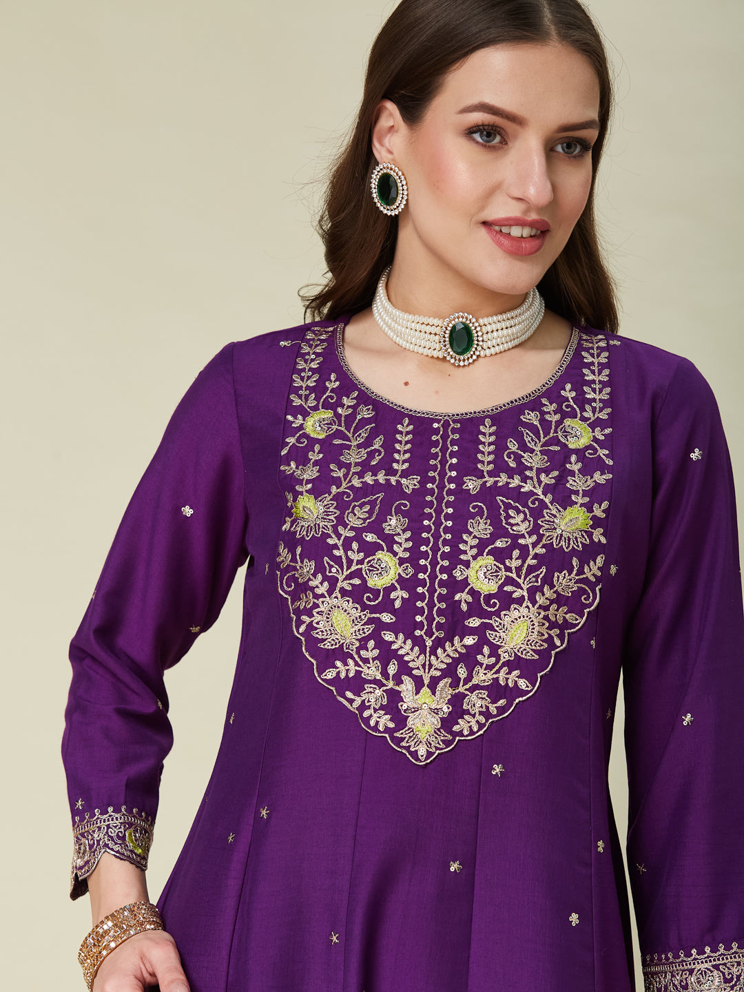Purple Embroidered Anarkali Kurta With Dupatta Set