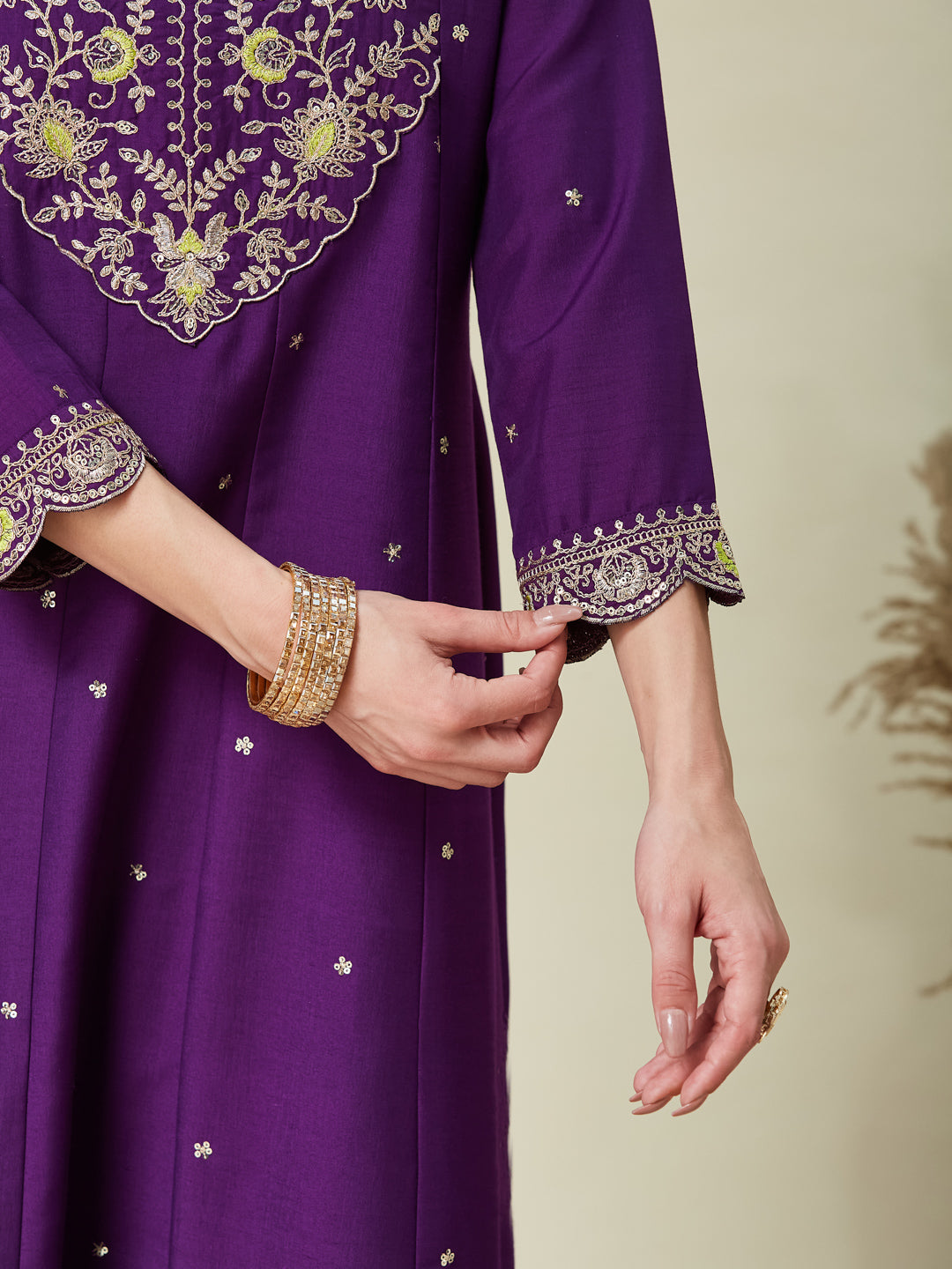 Purple Embroidered Anarkali Kurta With Dupatta Set