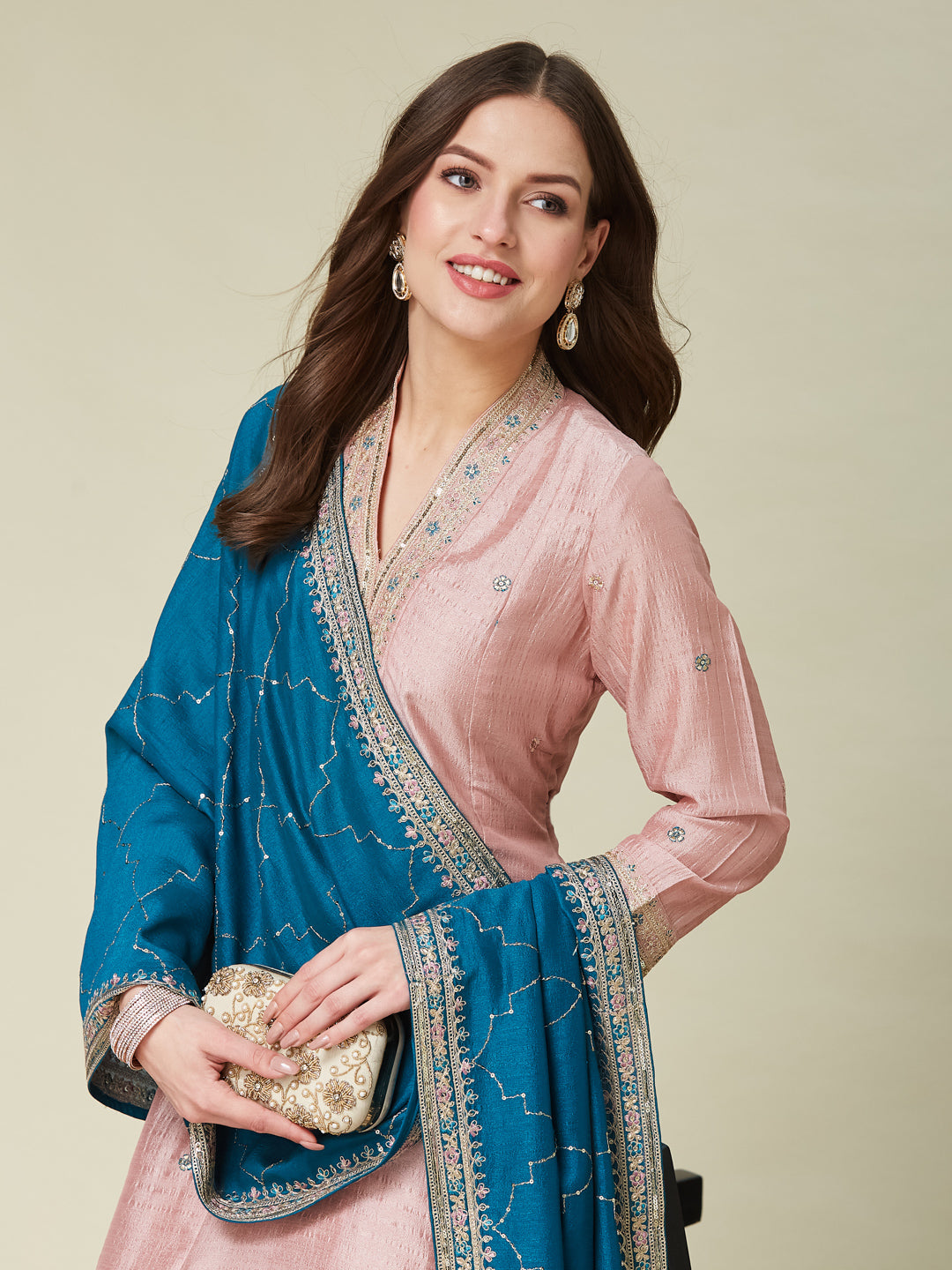 Pink Embroidered Silk Anarkali Kurta With Dupatta Set