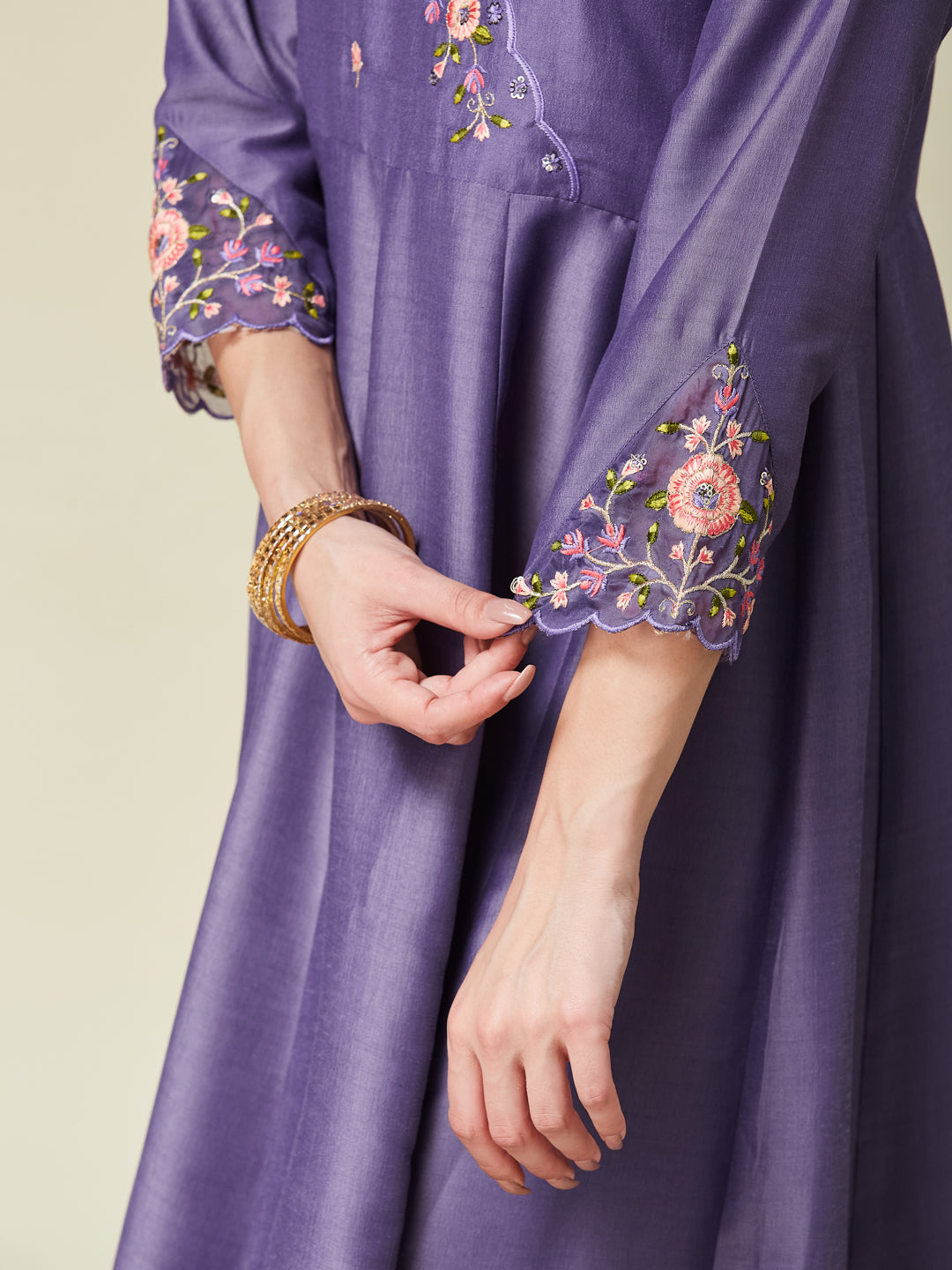 Purple Embroidered Silk Blend Anarkali Kurta with Dupatta set