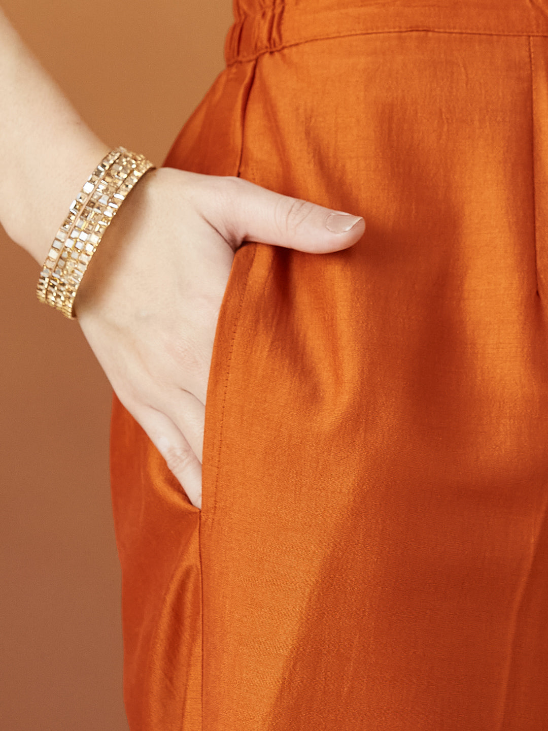 Orange Embroidered chinon kurta with dupatta set