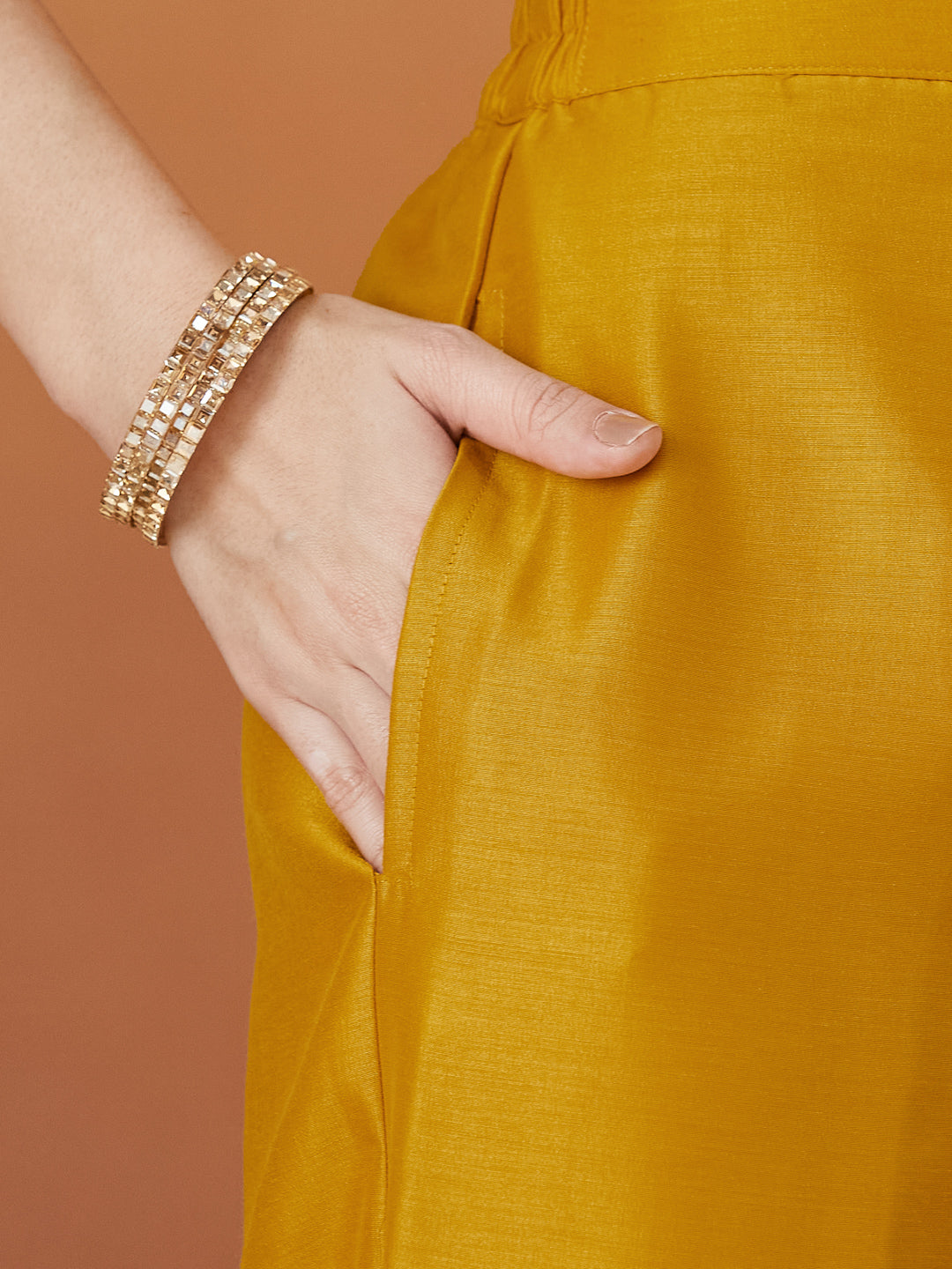 Mustard Embroidered chinon kurta with dupatta set