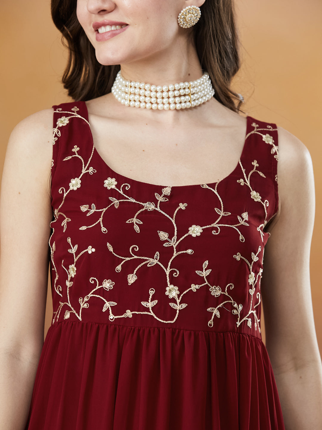 Red Embroidered Tiered Anarkali Kurta with Dupatta set