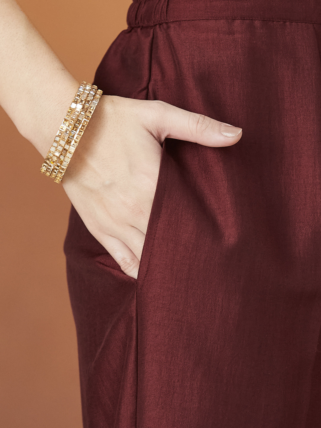 Maroon Embroidered Chinon kurta set with dupatta for women