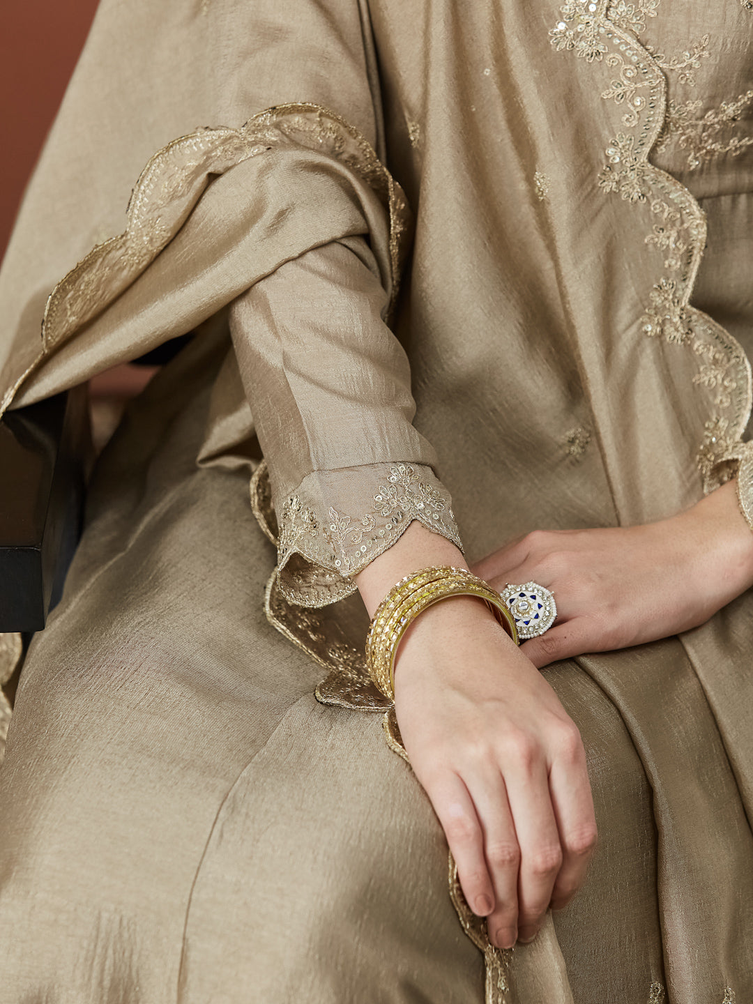 Grey Silk Embroidered Anarkali Kurta And Dupatta set