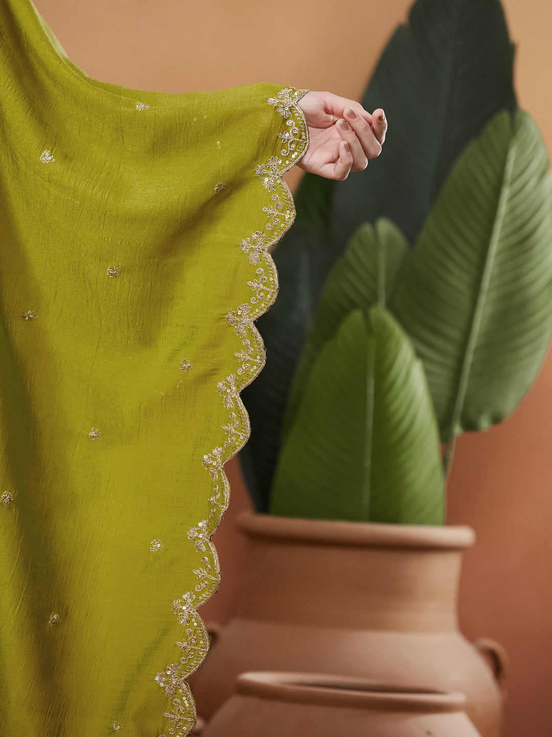 Green Silk Embroidered Anarkali Kurta And Dupatta set
