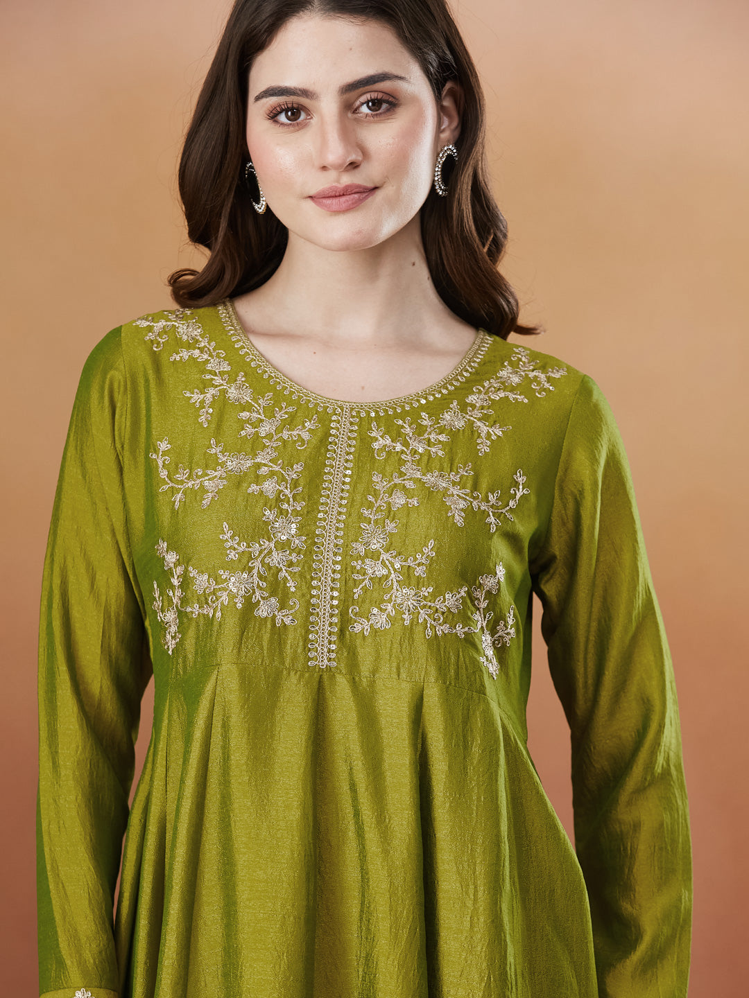 Green Silk Embroidered Anarkali Kurta And Dupatta set