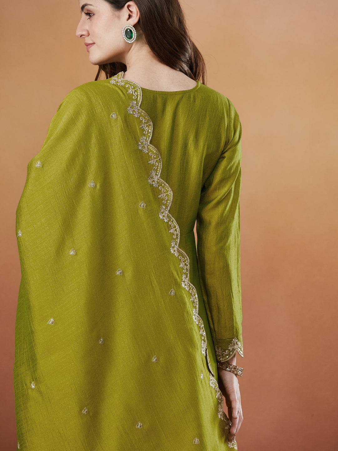 Green Silk Embroidered Anarkali Kurta And Dupatta set