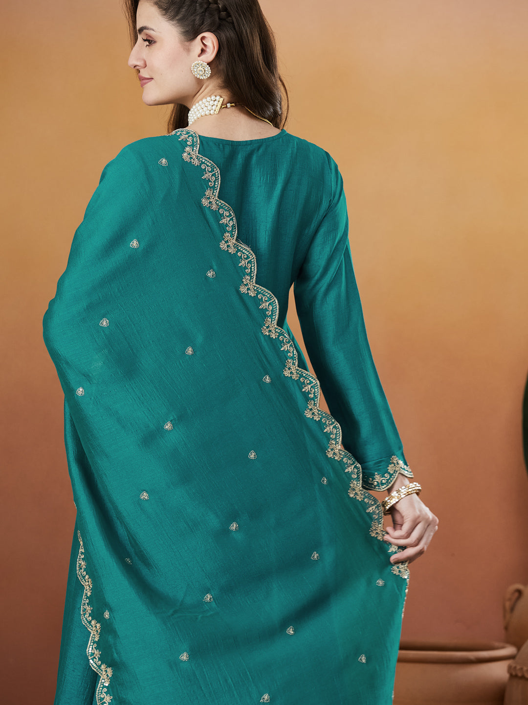 Rama Silk Embroidered Anarkali Kurta And Dupatta set