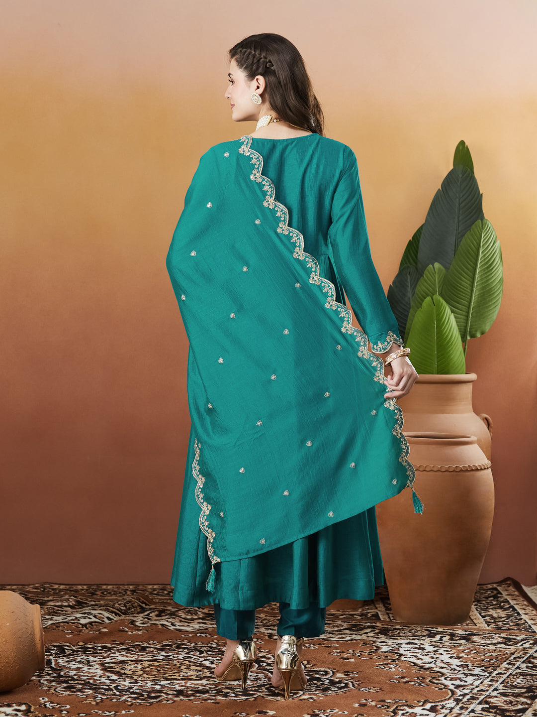 Rama Silk Embroidered Anarkali Kurta And Dupatta set