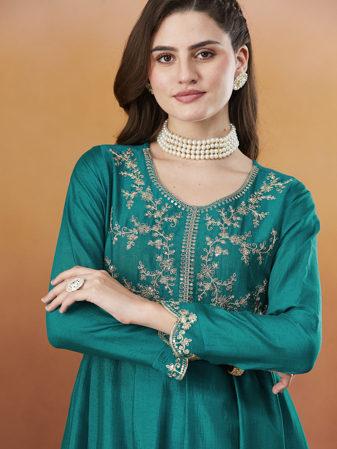Rama Silk Embroidered Anarkali Kurta And Dupatta set