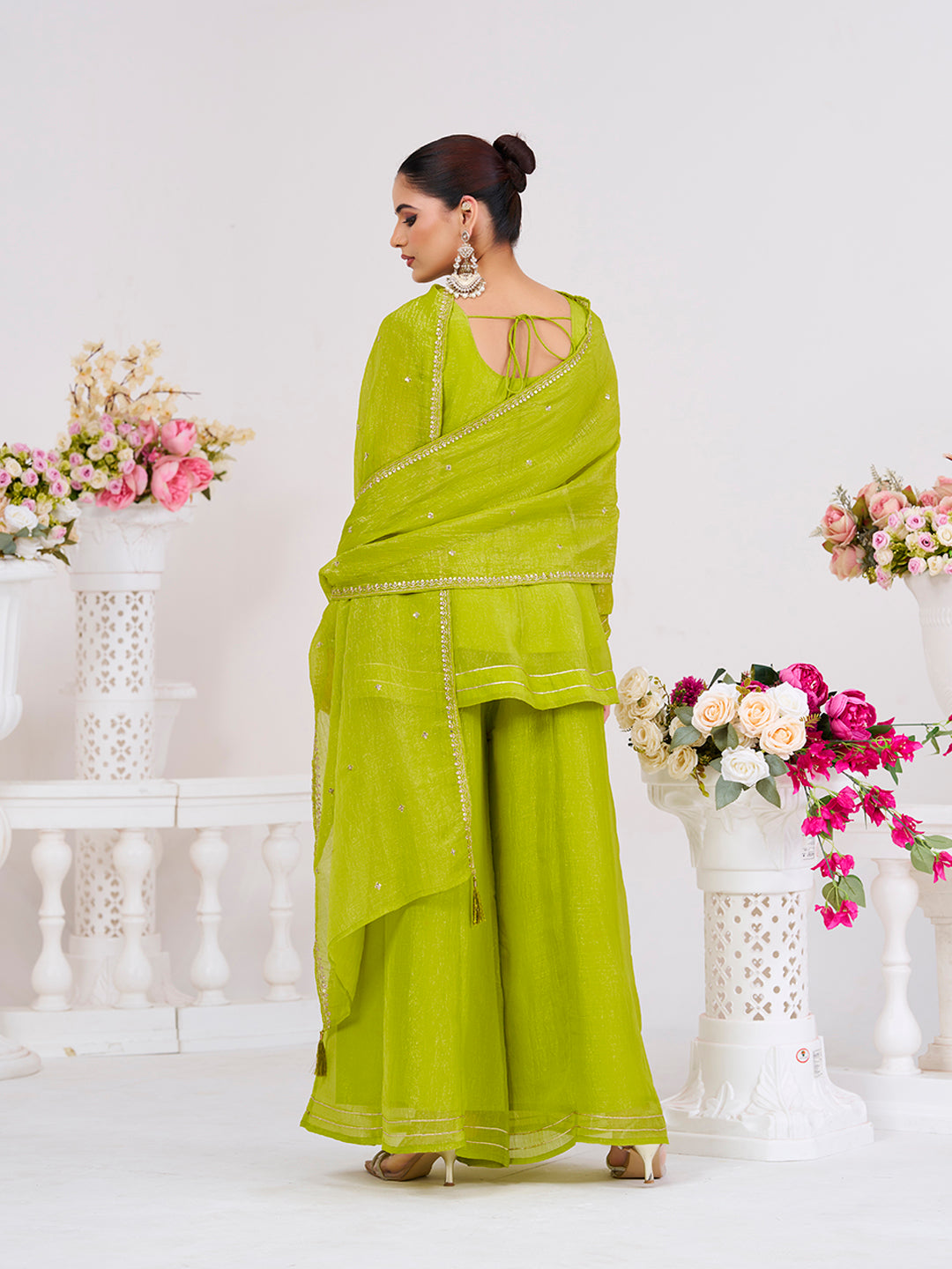 Neon Embroidered Peplum Top with Sharara Set