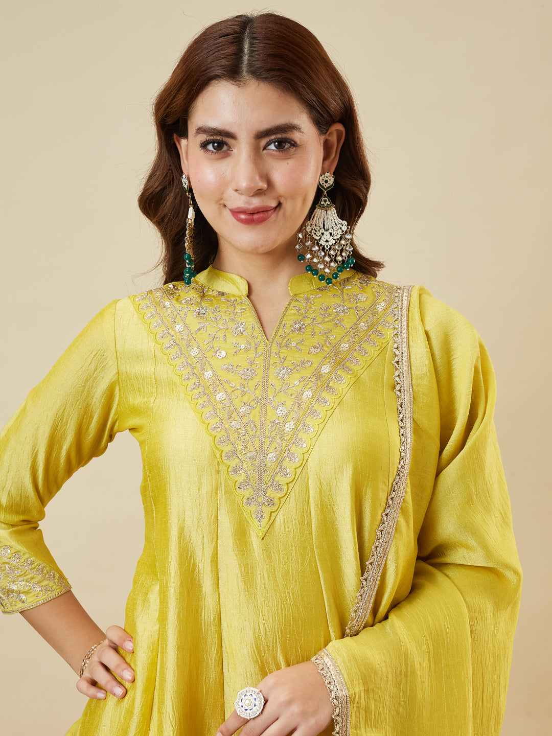 Yellow Silk Embroidered Kurta Sharara Suit With Dupatta