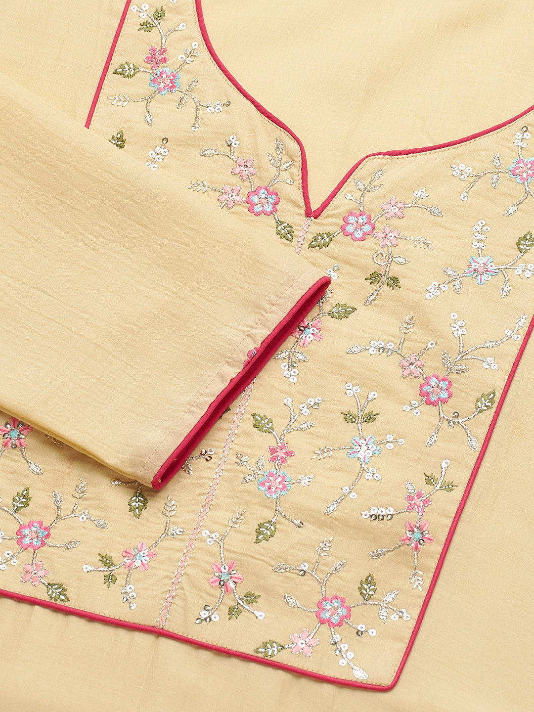 Yellow Embroidered Chinon Kurta with Dupatta Set for womens