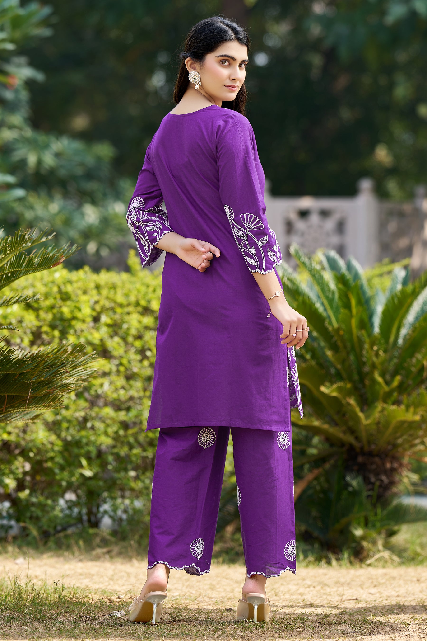Violet Cotton Embroidered Co-ord Set
