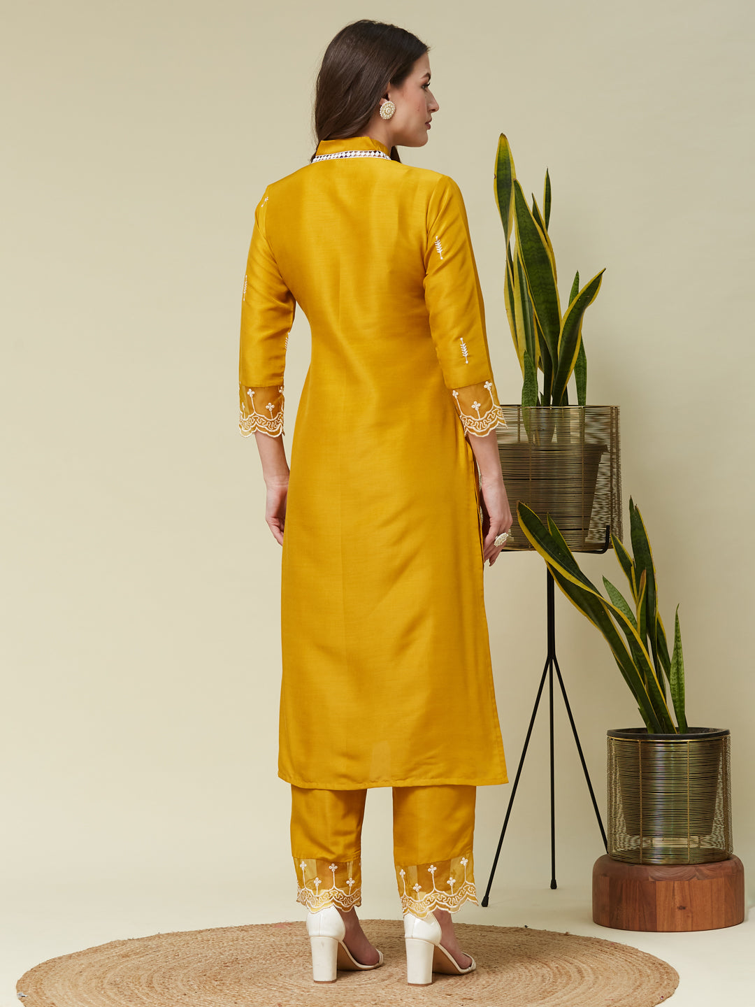 Dark Mustard Chinon Embroidered Co-ord Set
