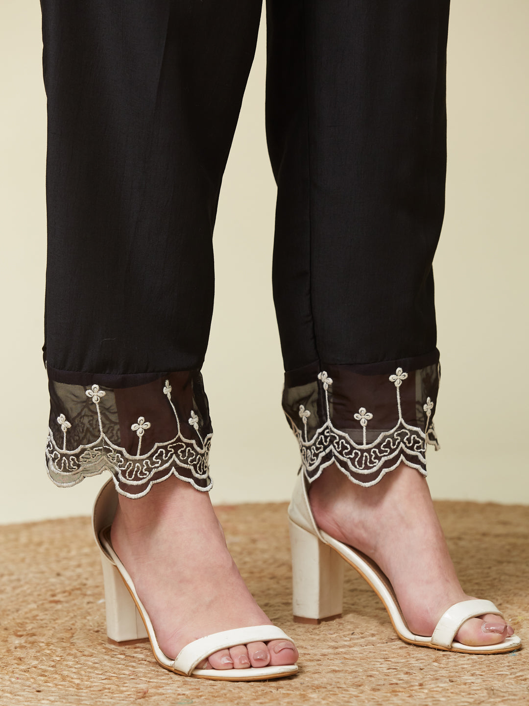 Black Chinon Embroidered Co-ord Set | embroidered co ord sets for women | pent view