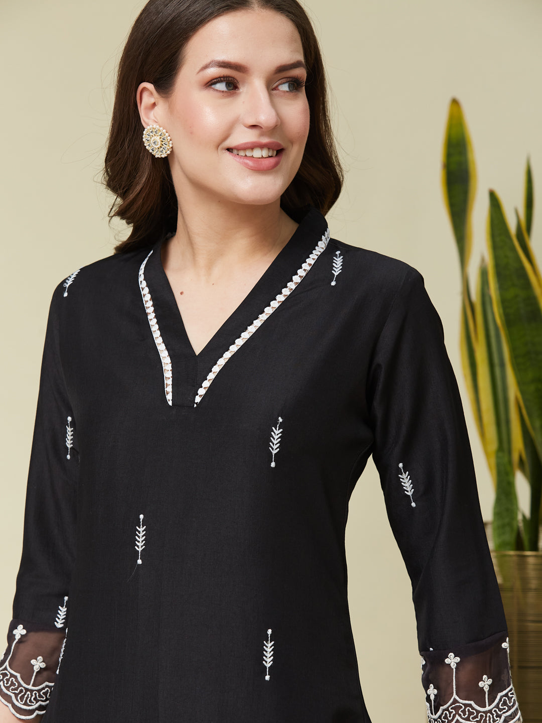 Black Chinon Embroidered Co-ord Set