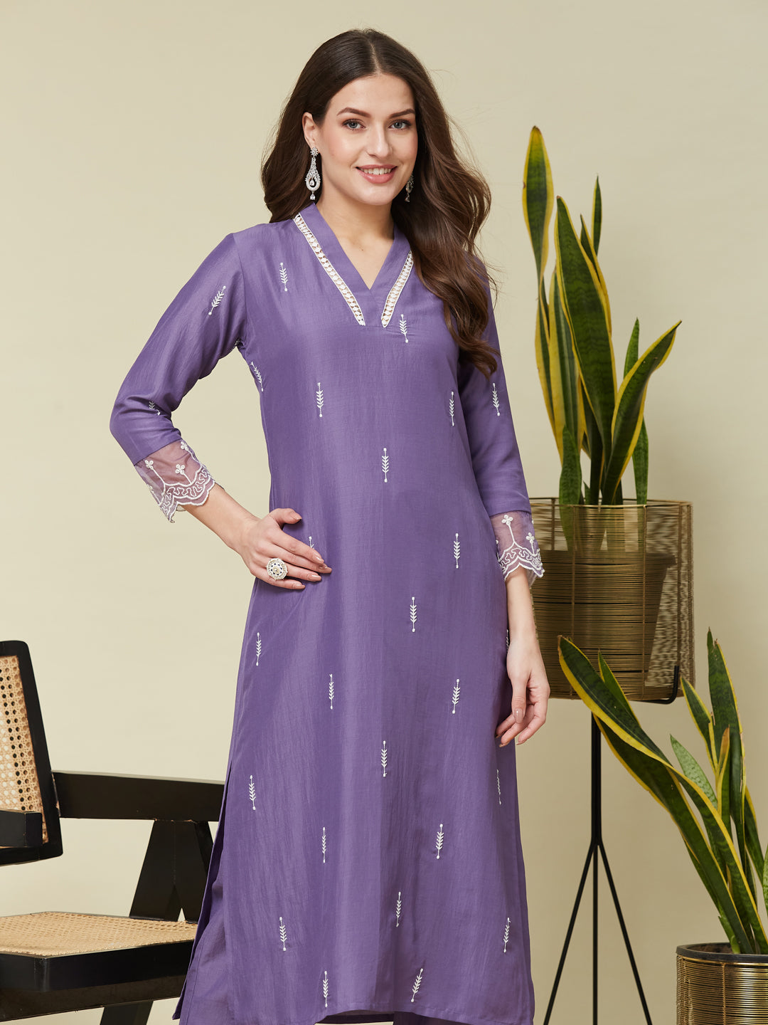 Purple Chinon Embroidered Co-ord Set