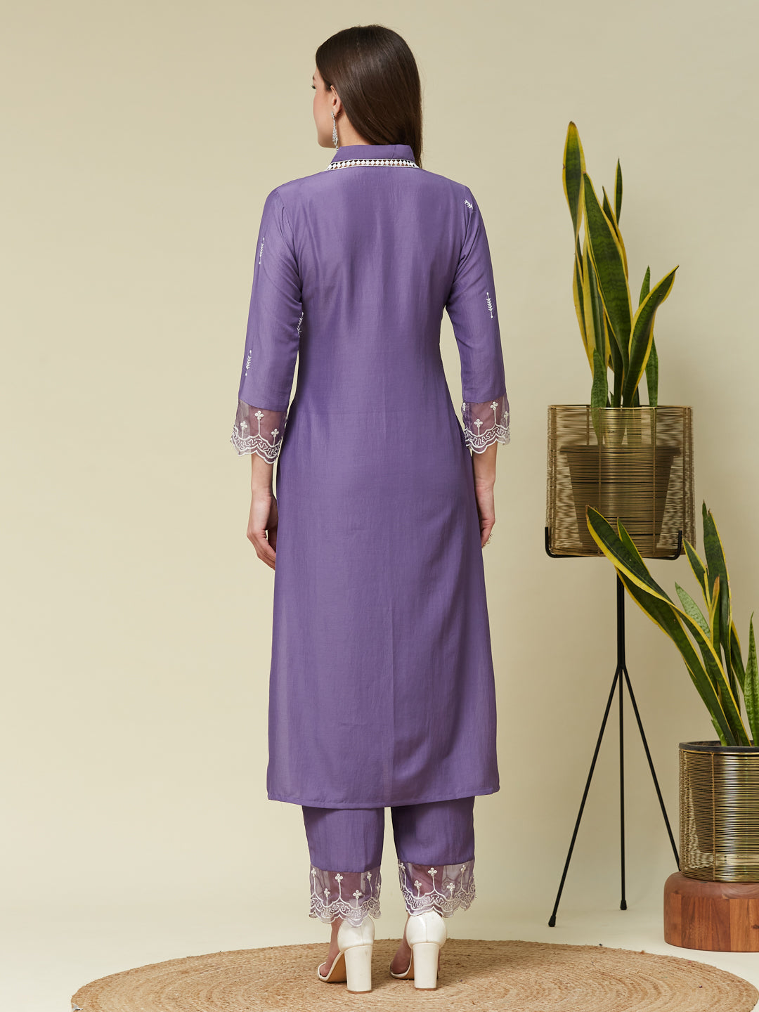 Purple Chinon Embroidered Co-ord Set