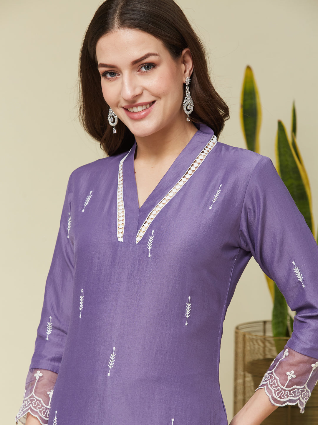 Purple Chinon Embroidered Co-ord Set