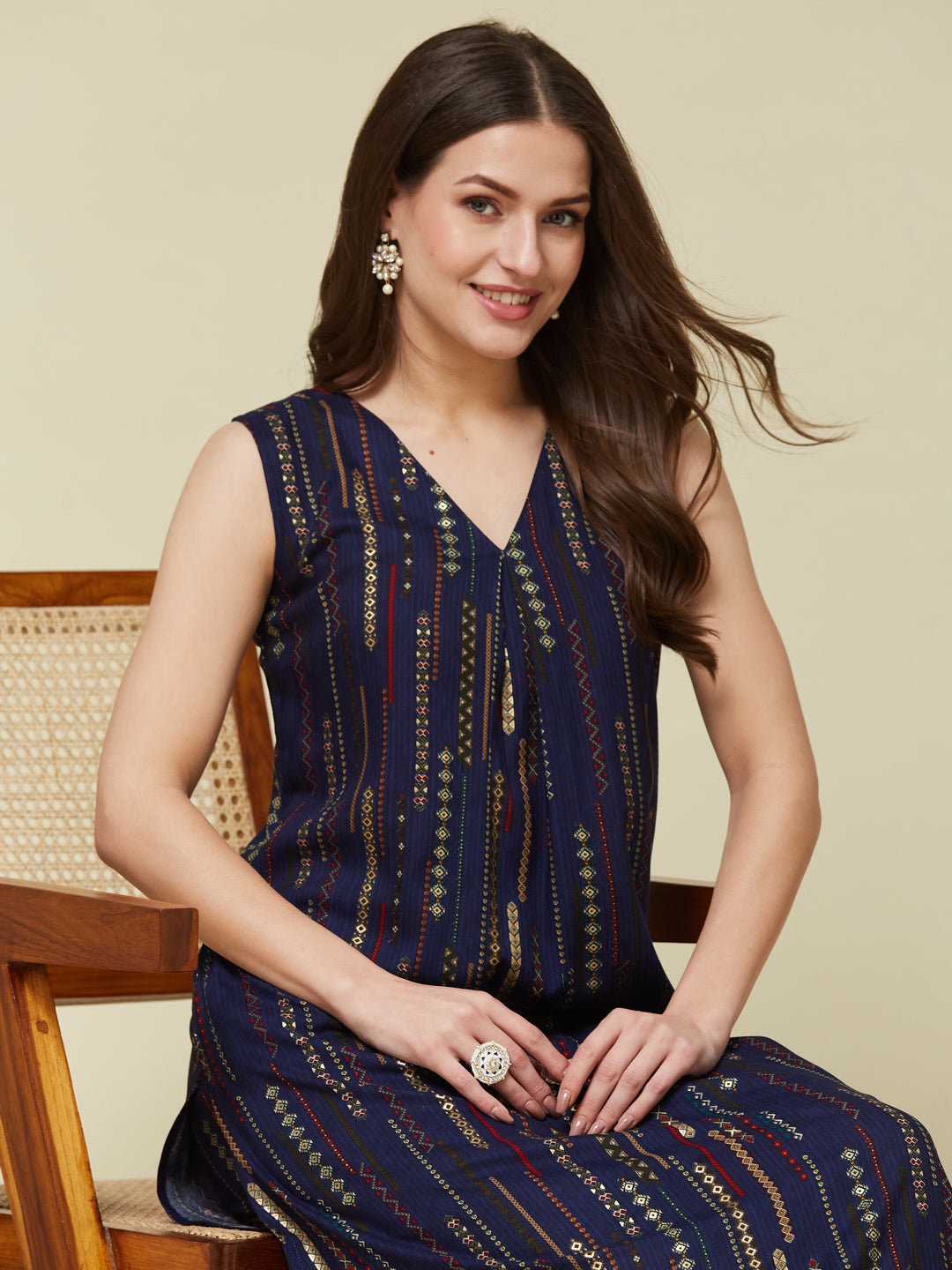 Navy Blue Rayon Printed Co-ords Set