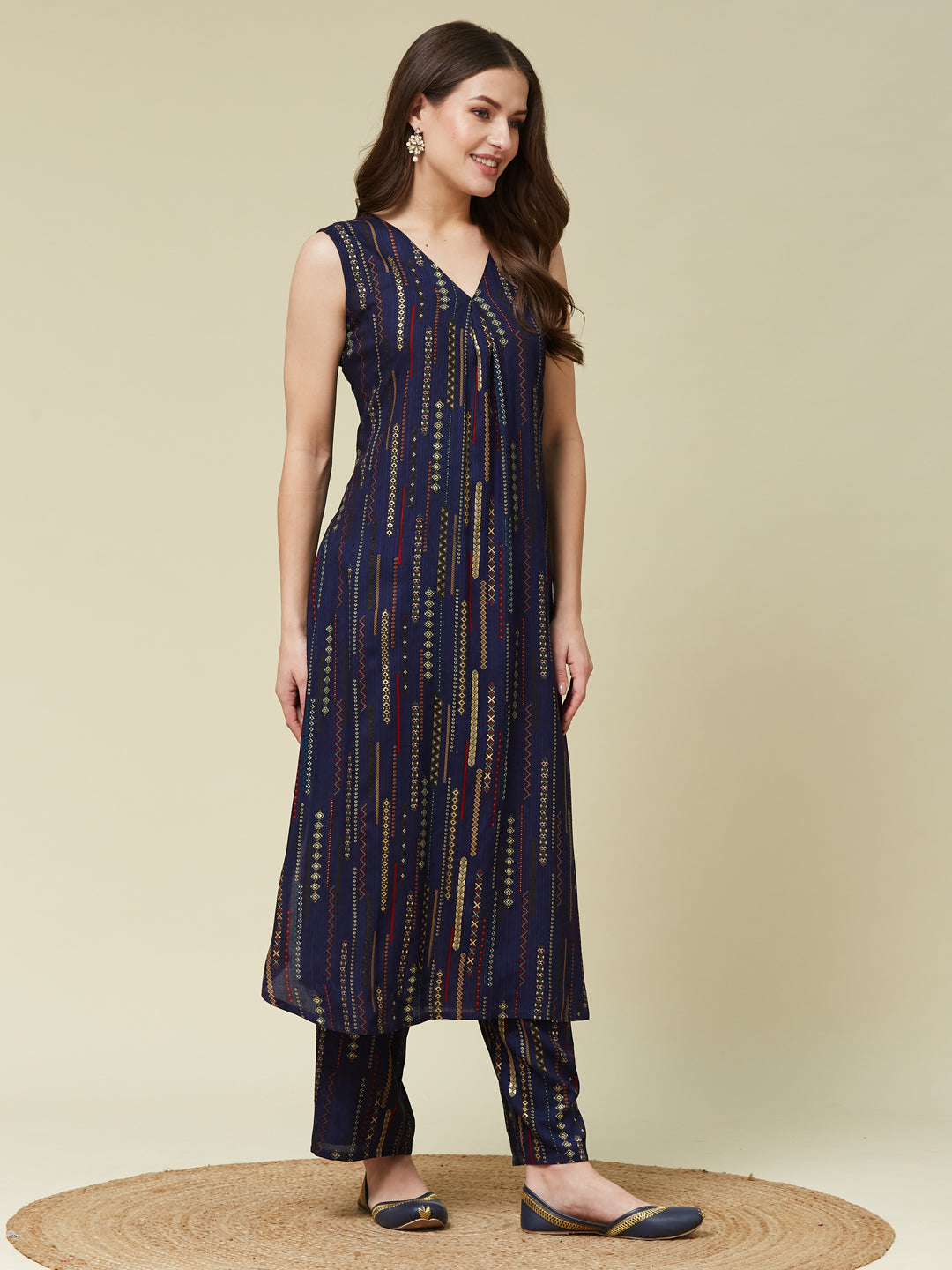 Navy Blue Rayon Printed Co-ords Set