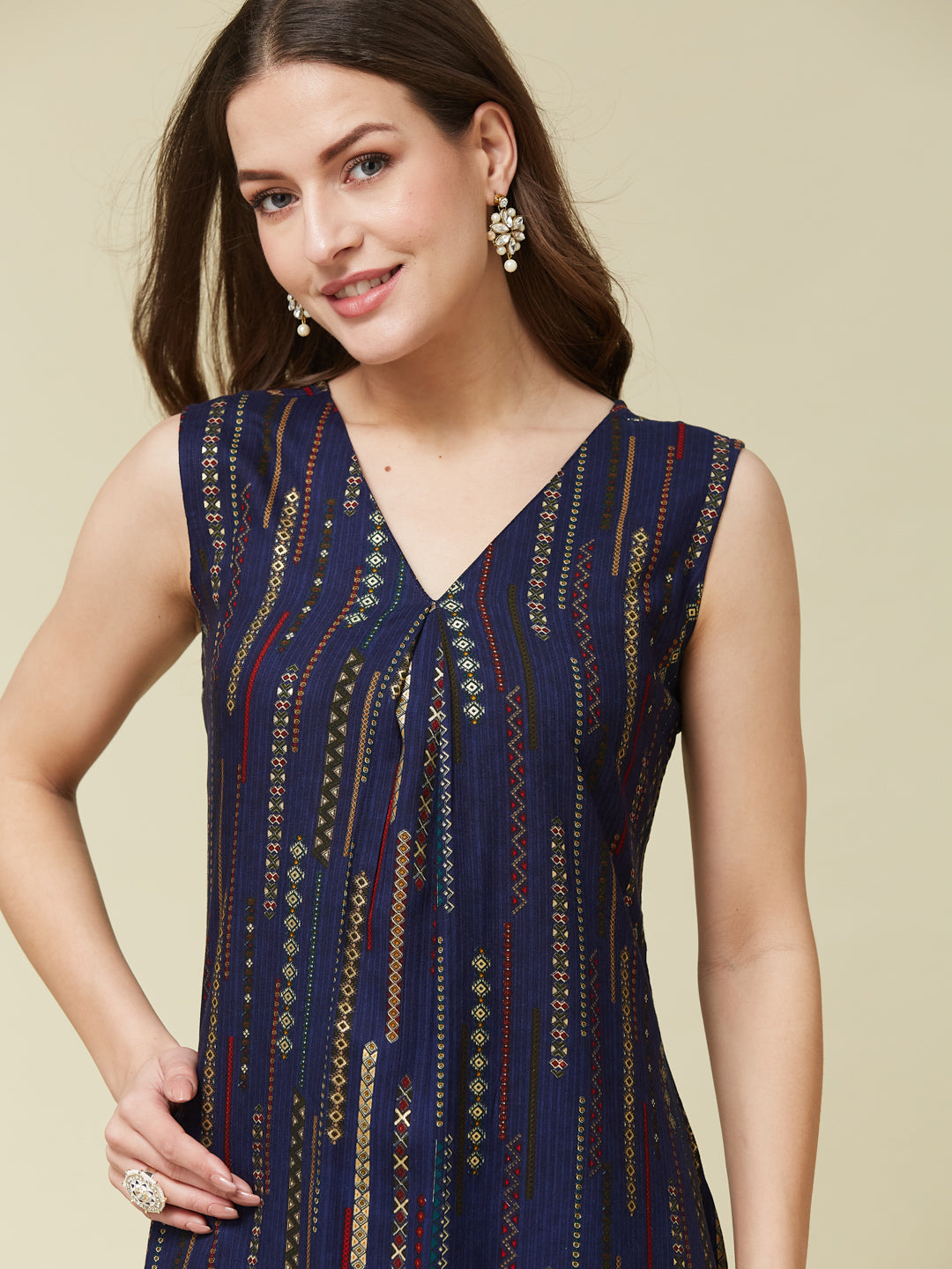 Navy Blue Rayon Printed Co-ords Set