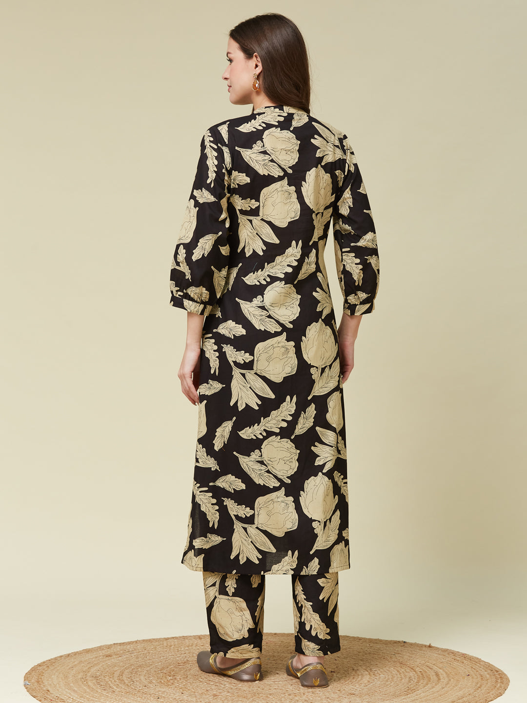 Black Cotton Printed Handwork Co-ord Set