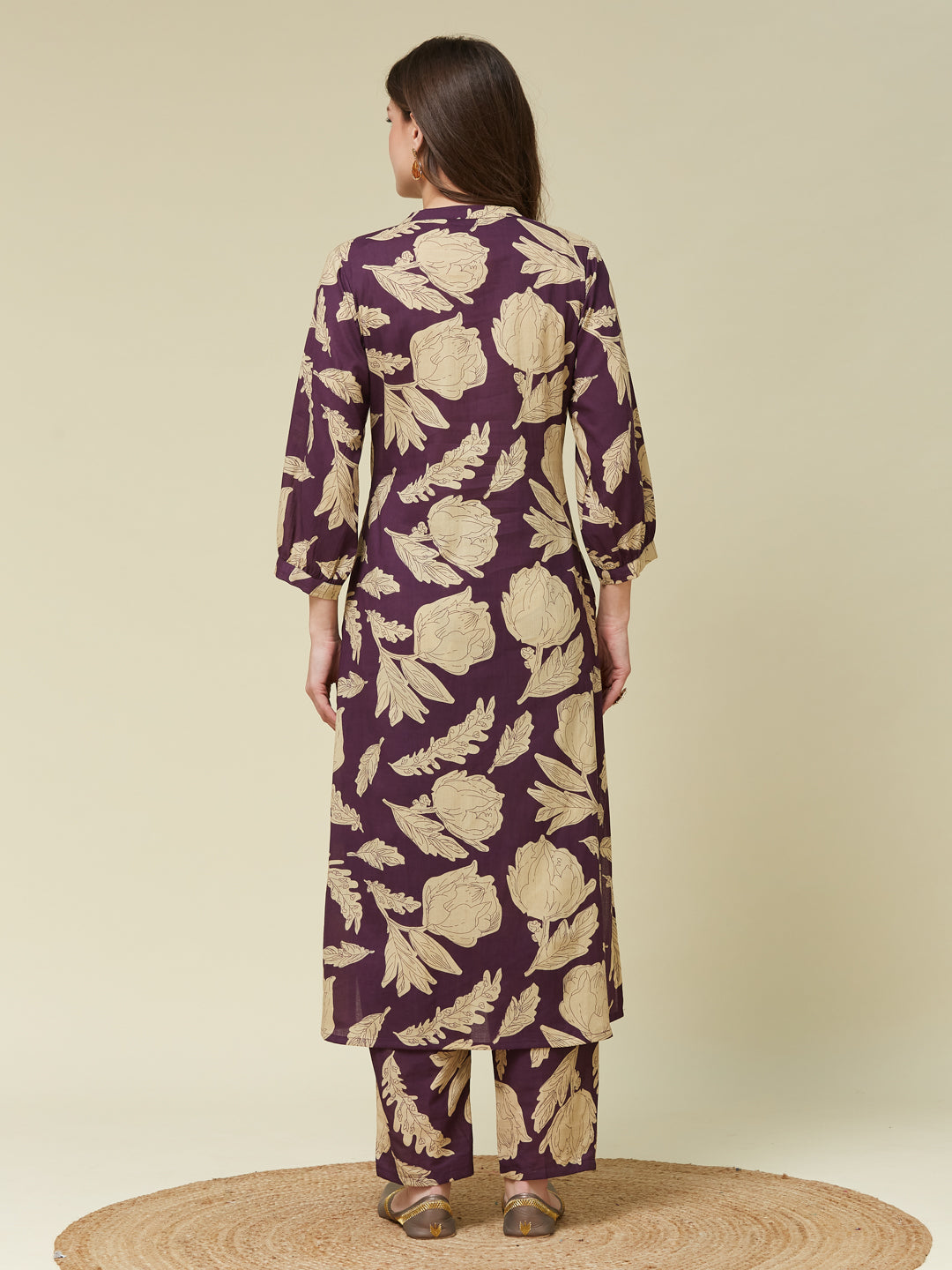 Wine Cotton Printed Handwork Co Ord Set | Colors of Earth | backside view