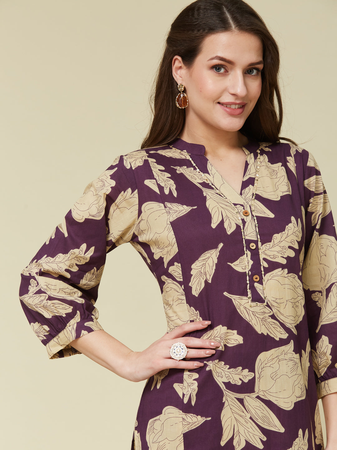 Wine Cotton Printed Handwork Co Ord Set | Colors of Earth