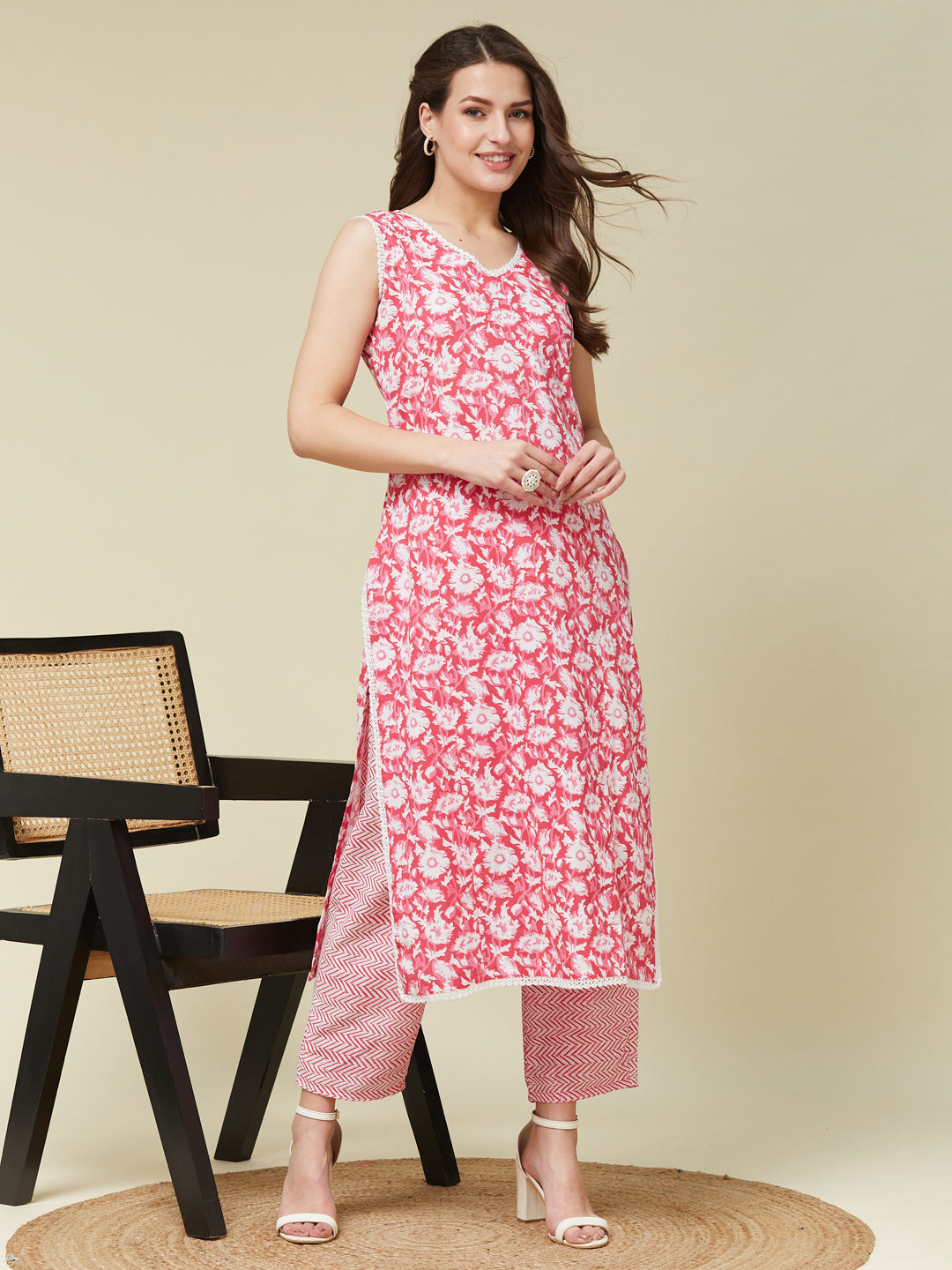 Pink Cotton Co-ord Set with Trendy Print